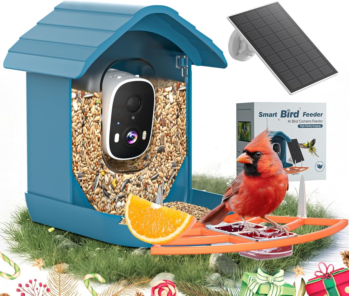 Smart Bird Feeder with Camera Solar Powered for Outdoors 2K FHD AI Recognition Bird Feeder Camera for Outside Backyard Garden, Gifts for Birdlover Mom Dad Kid