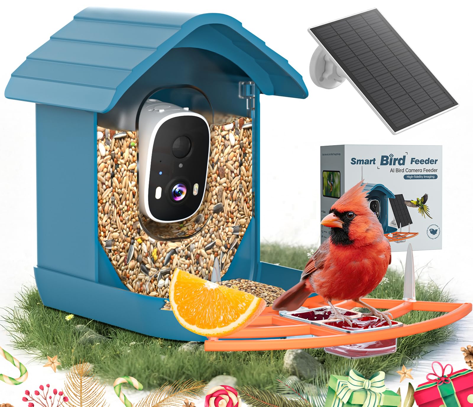 Smart Bird Feeder with Camera Solar Powered for Outdoors 2K FHD AI Recognition Hanging Bird Feeder Camera for Outside Ba