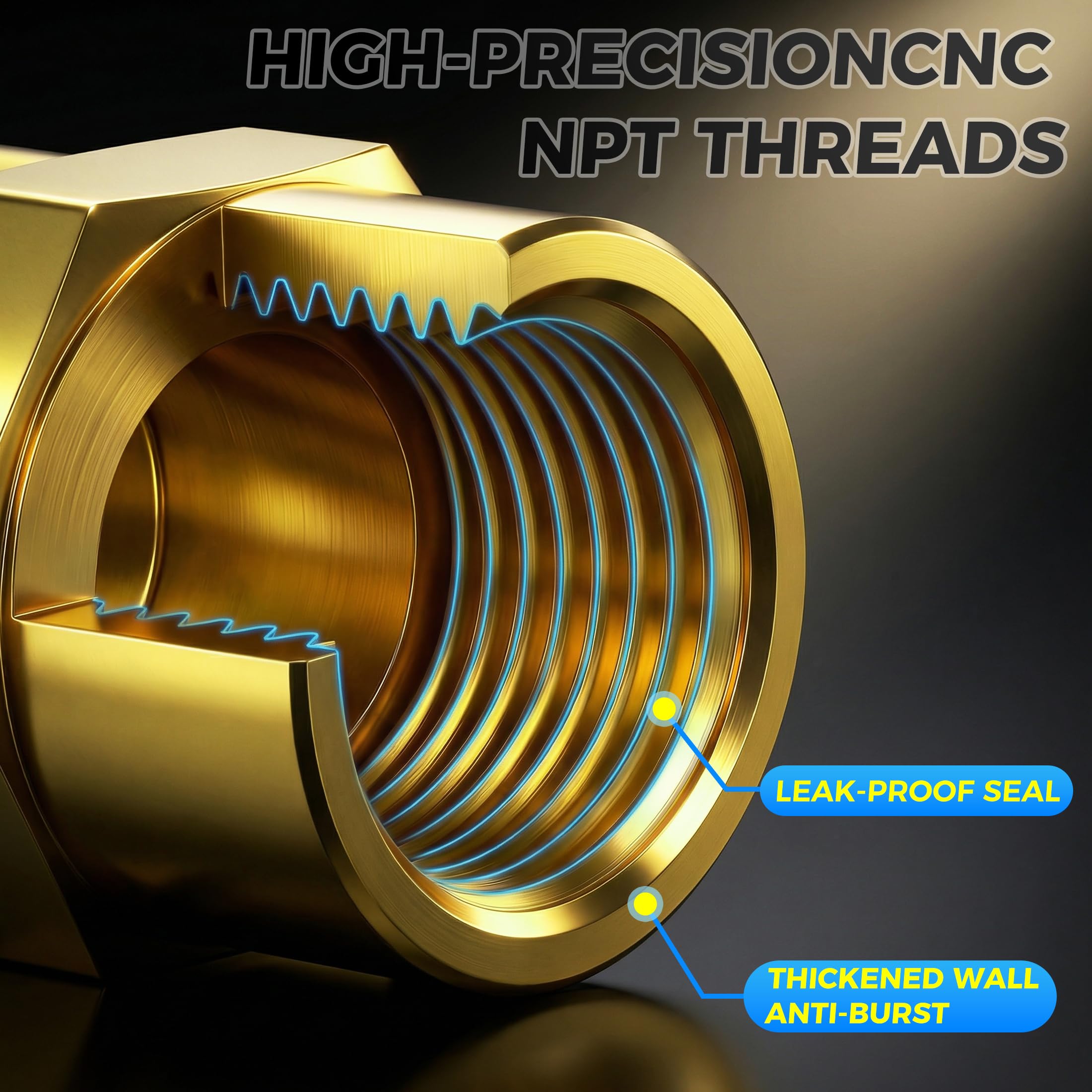 TAILONZ PNEUMATIC Raccordo esagonale per tubo femmina NPT da 1/2", in ottone, confezione da 15