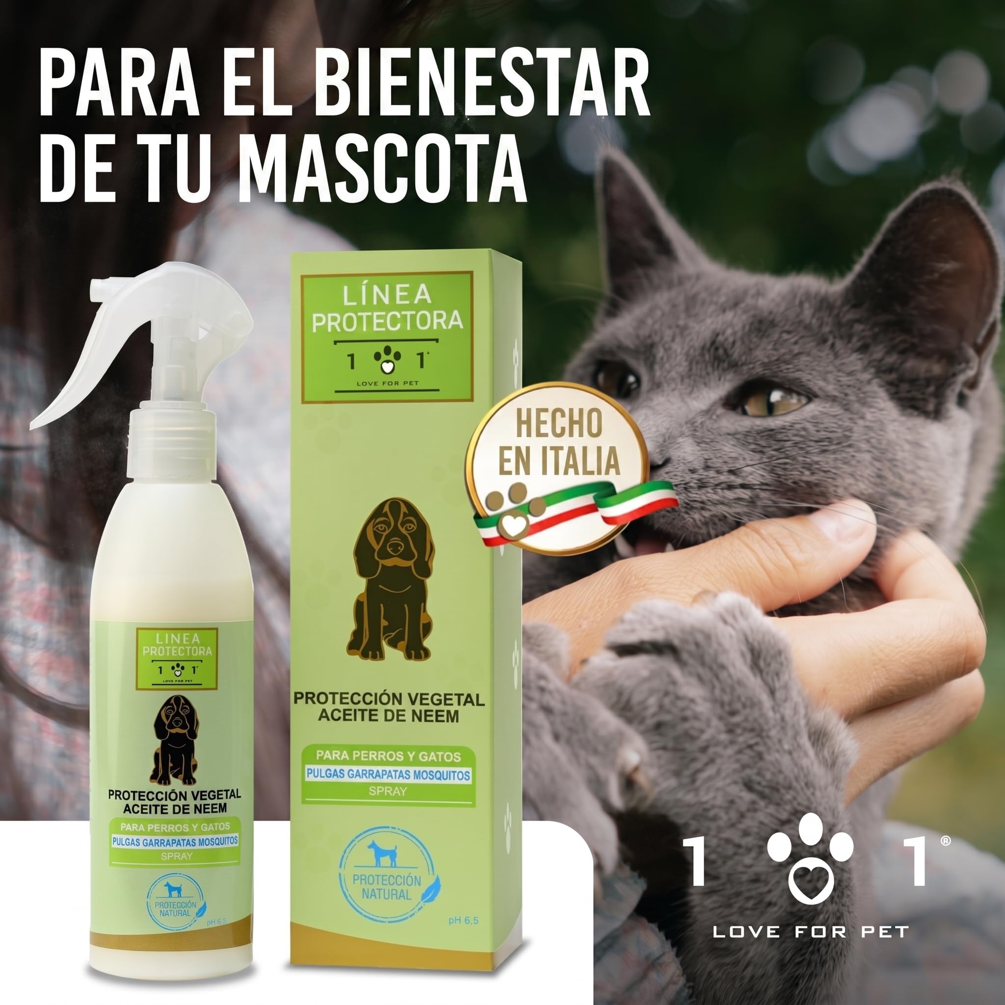 Spray Antiparasitario Perros y Antipulgas Gatos Natural 250ml con Aceite de Neem, Citronela y Geranio, Repelente Garrapatas, Anti Pulgas y Garrapatas Perros Listo para Usar
