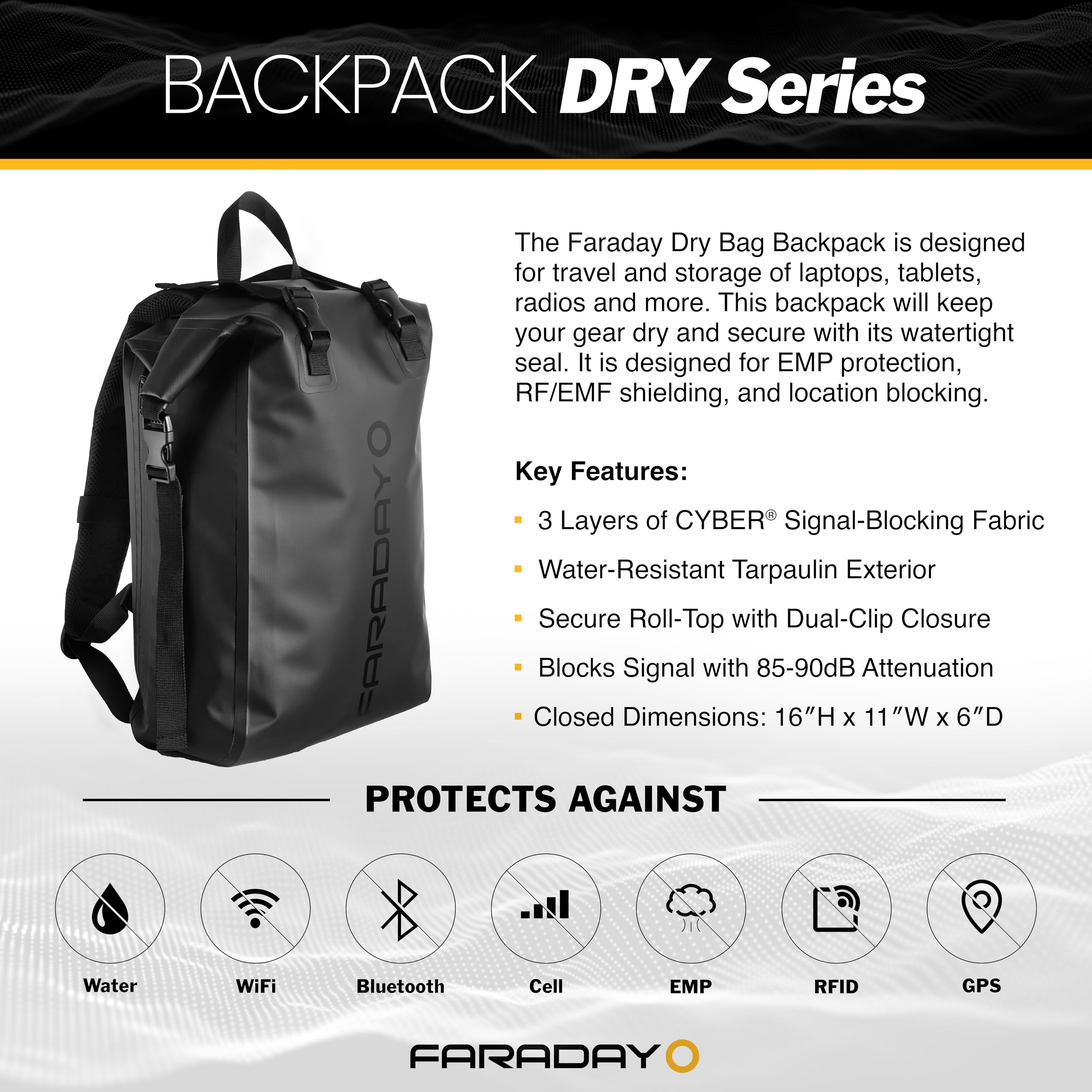 Faraday Defense Borsa impermeabile Faraday - Zaino da 17 litri - Accesso rapido e facile per schermare i dispositivi, protegge dati e dispositivi da hacking, monitoraggio, EMP
