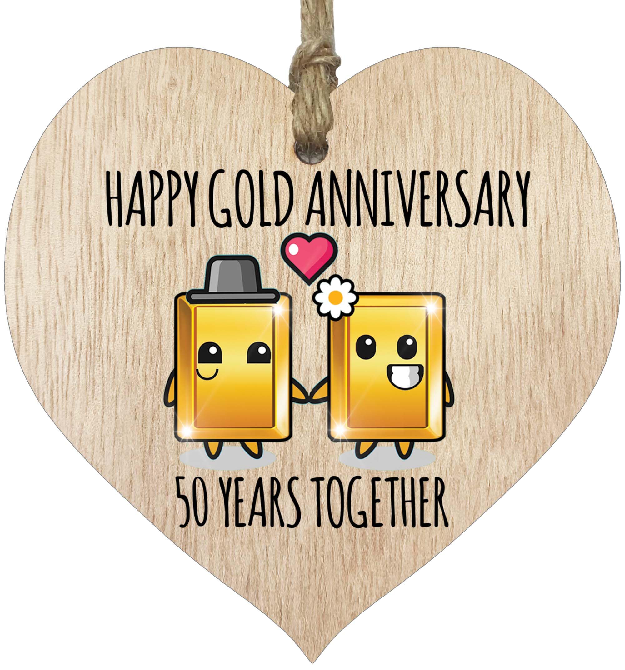 50th Wedding Anniversary Wooden Heart Plaque for Wife or Husband