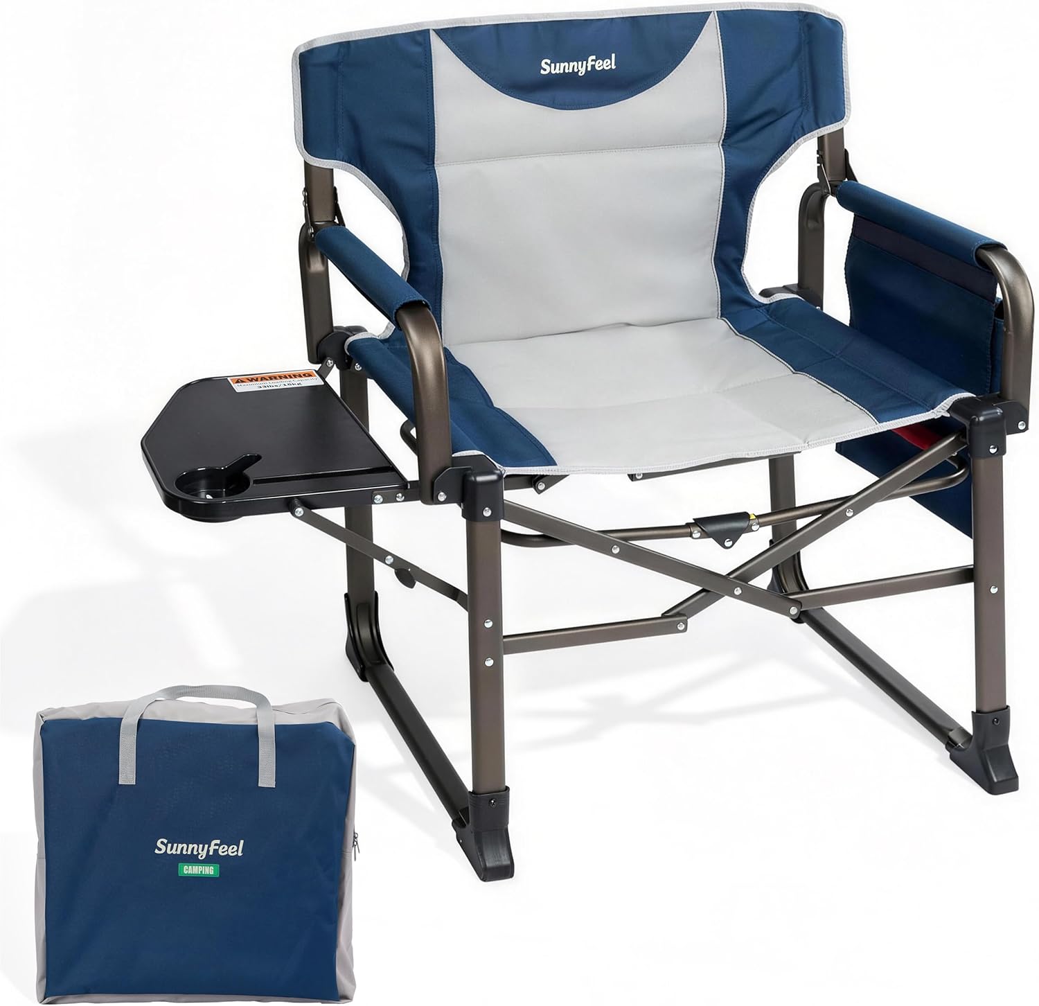 SUNNYFEEL Oversized Camping Directors Chair Blue Portable Folding Chair for Adults Support 600lbs with Side Pocket and Side Table for Beach, Fishing, Trip, Picnic, Lawn, Outdoor Foldable Camp Chairs