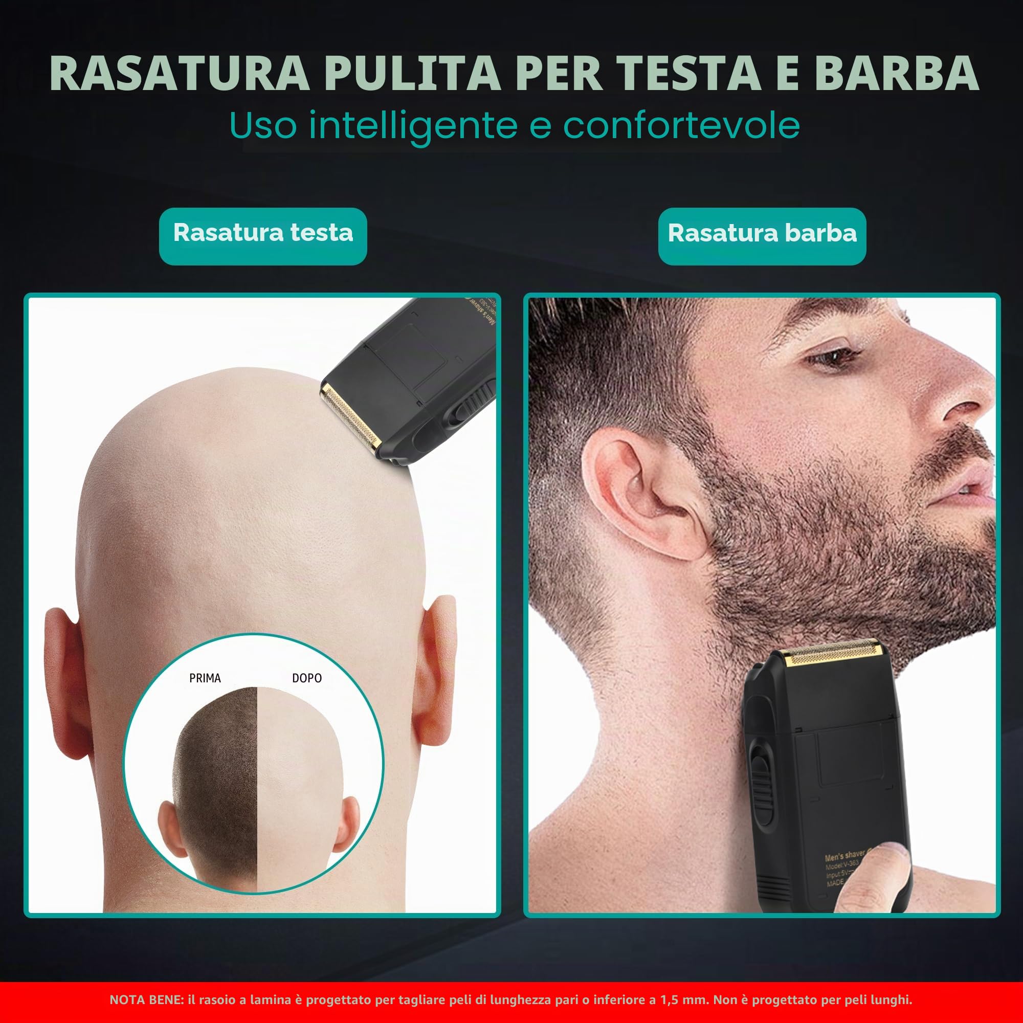 VGR Rasoio elettrico da uomo, ricaricabile senza fili, con batteria da 80 minuti, 8000 giri/min, per barba, viso, testa calva, collo, dissolvenza della pelle, rasatura precisa e pulita