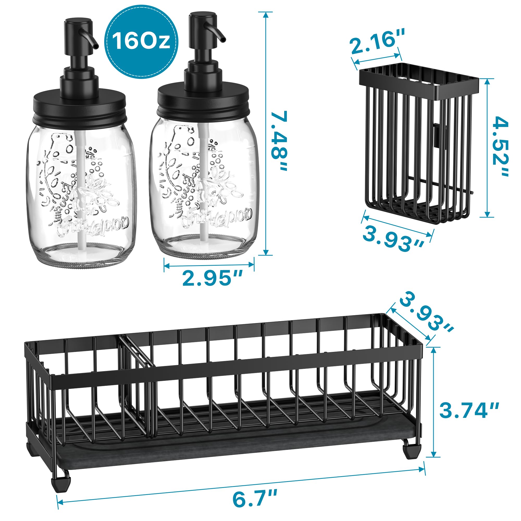 Galasily Mason Jar - Set di dispenser di sapone liquido con grande contenitore per lavello da cucina, pompa in acciaio inossidabile antiruggine, ricarica sapone per le mani, sapone per piatti, sapone