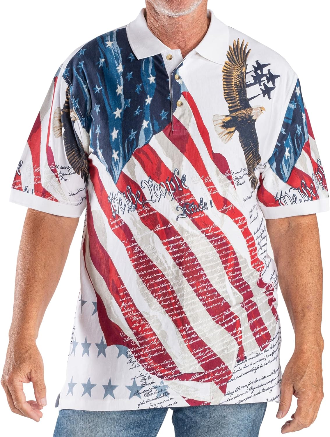 Allover Patriotic Polo Shirt | American Flag Polo Shirt Men | Cotton 4th of July Shirts for Men | Button Closure Patriotic Shirts for Men in Medium