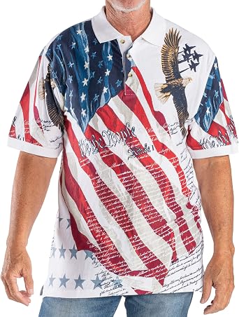 Allover Patriotic Polo Shirt | American Flag Polo Shirt Men | Cotton 4th of July Shirts for Men | Button Closure Patriotic Shirts for Men in Medium