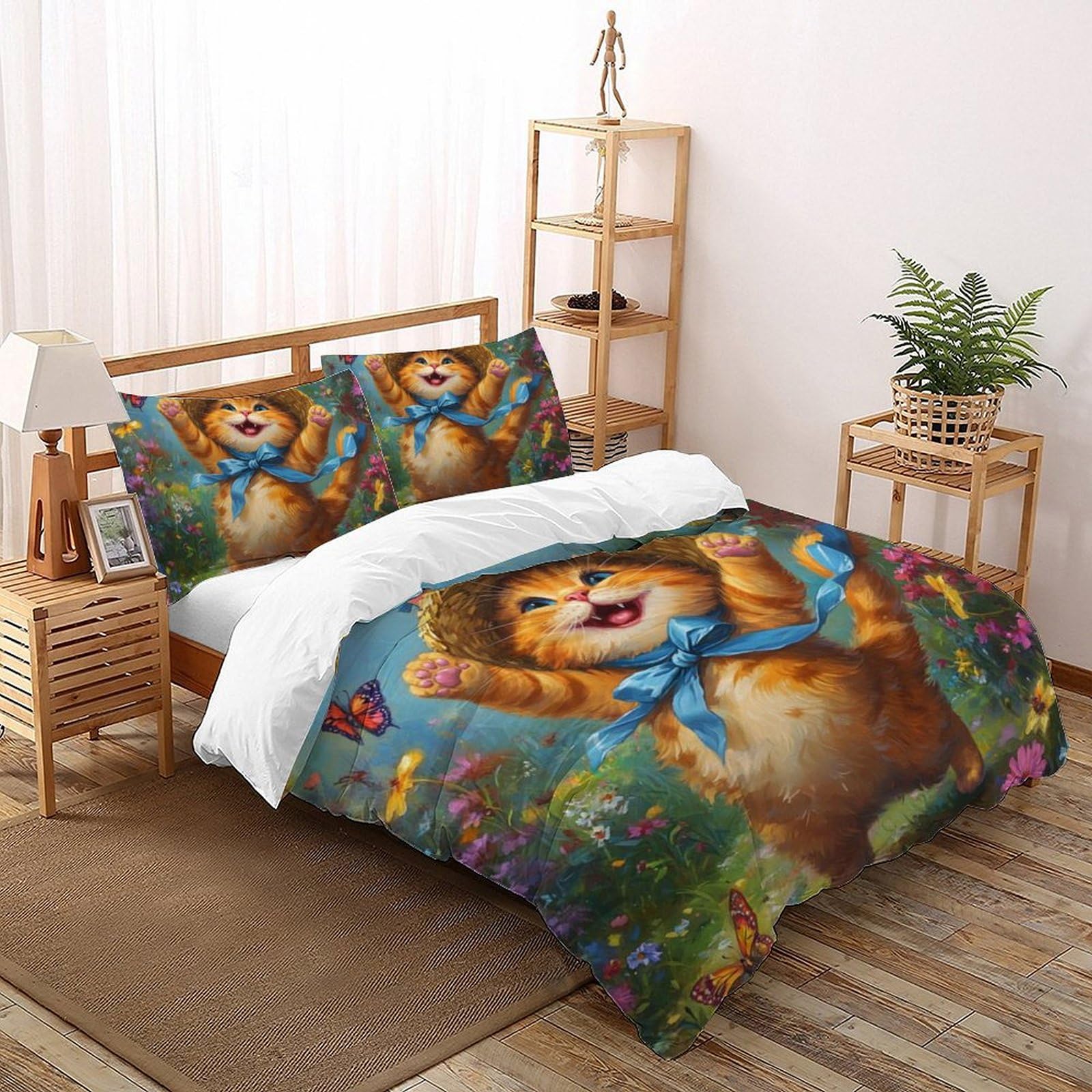 Housse de couette King pour chambre de garçon décor animaux dessin animé