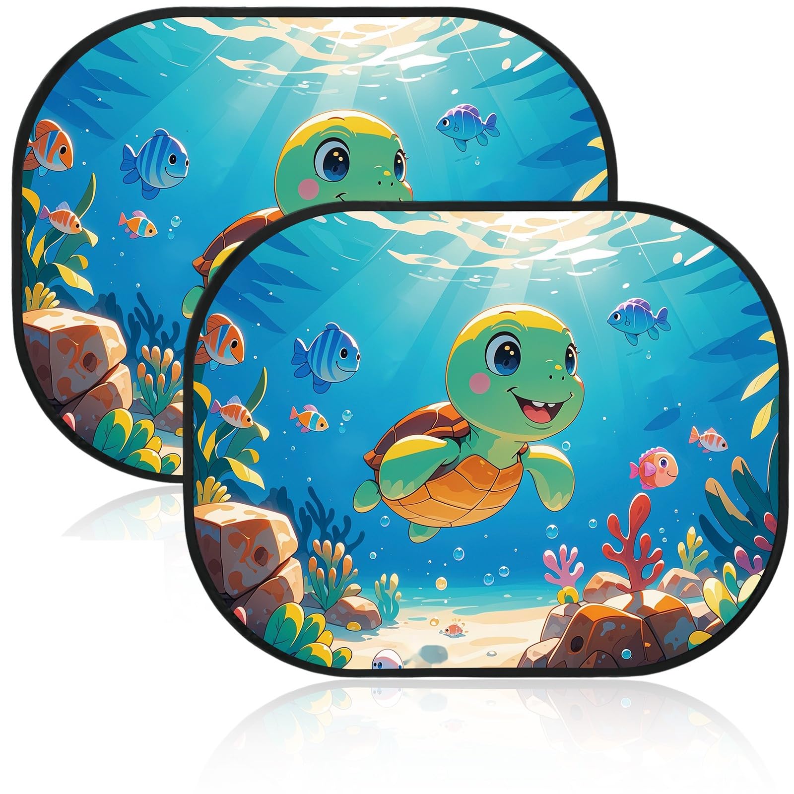 JUNEBRUSH Car Window Shades - 2 Pack, 17.6 x 14.4 inches, UV Protection, Ocean Animal Designs