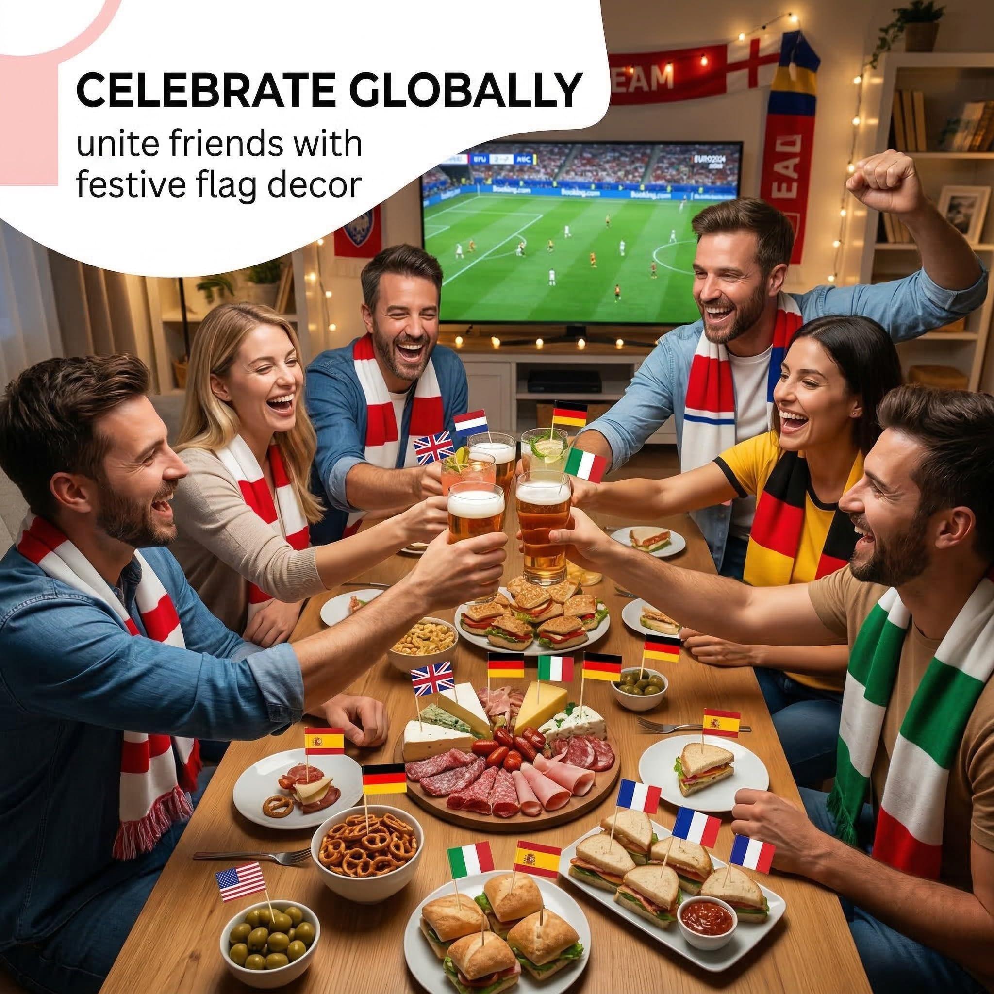 100 stuzzicadenti con Bandiere internazionali, contenenti 100 Bandiere del Mondo, Perfetti per Cocktail Party, Mondiali, Campionati Europei e Decorazioni per Feste.