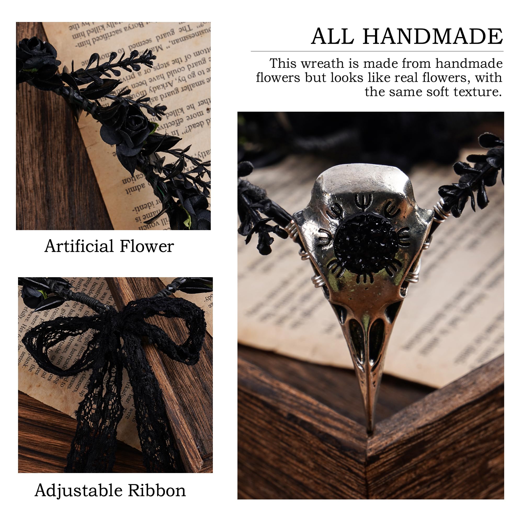 Amazon.com: MOSTORY Black Elf Flower Crown - Gothic Raven  display picture 1