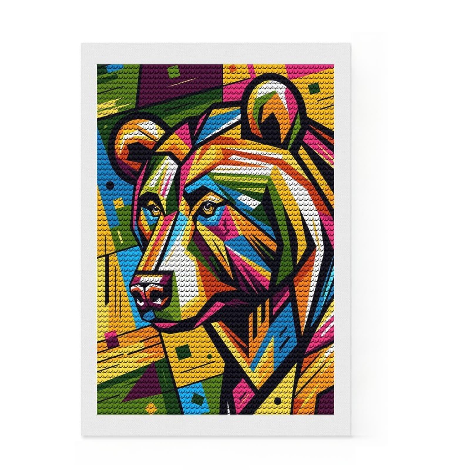 Junmoney Bear WPAP Colorful Diamond Art Canvas 8"x12", for Teens, Enjoyable At-Home Hobby, Office Decor, Gift Idea, Pleasing Wall Art Project