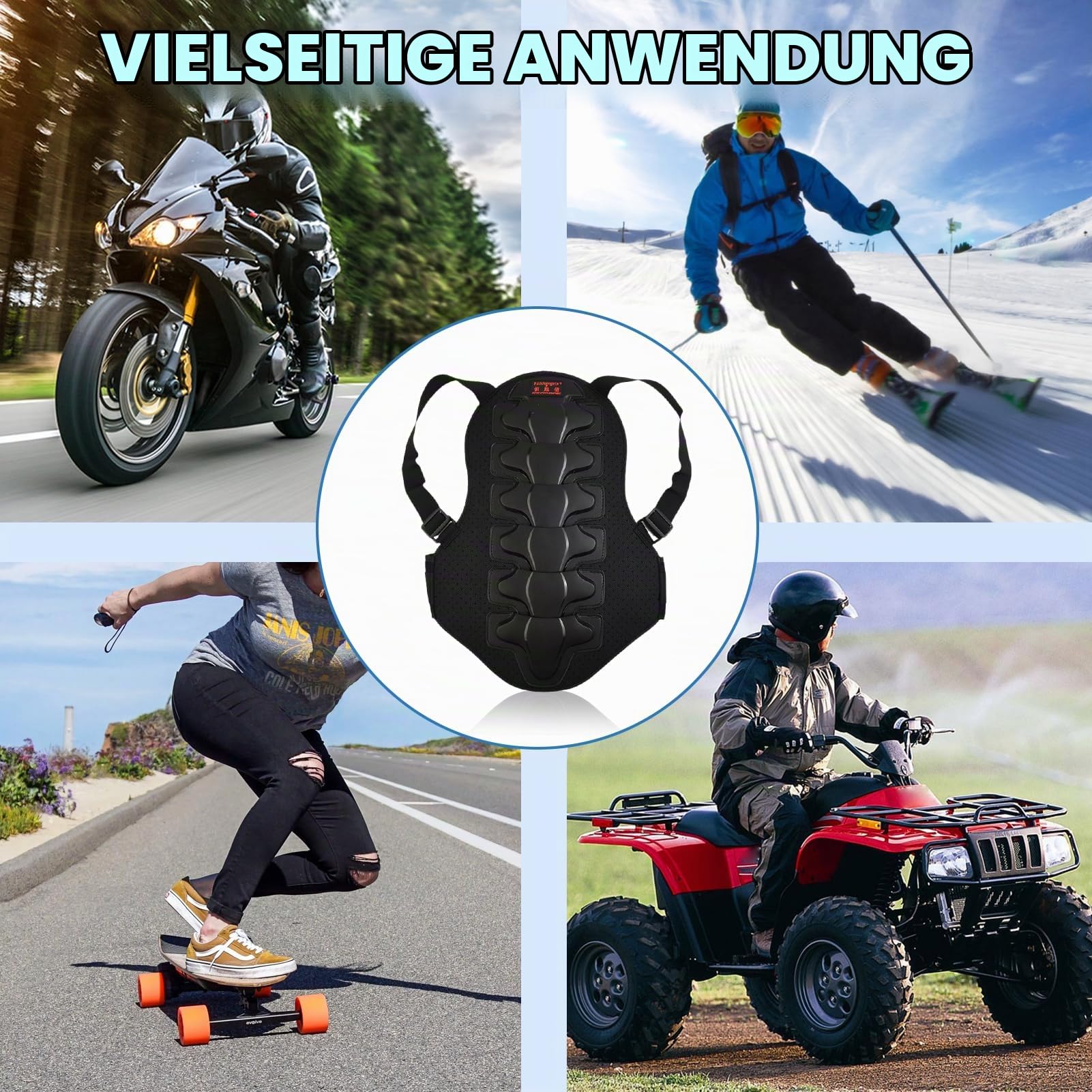 Motorrad-Rückenprotektor, Rückenprotektor für Erwachsene mit Anti-Schock-Design und verstellbarem Taillenschutz für Motorrad, Ski, Snowboard