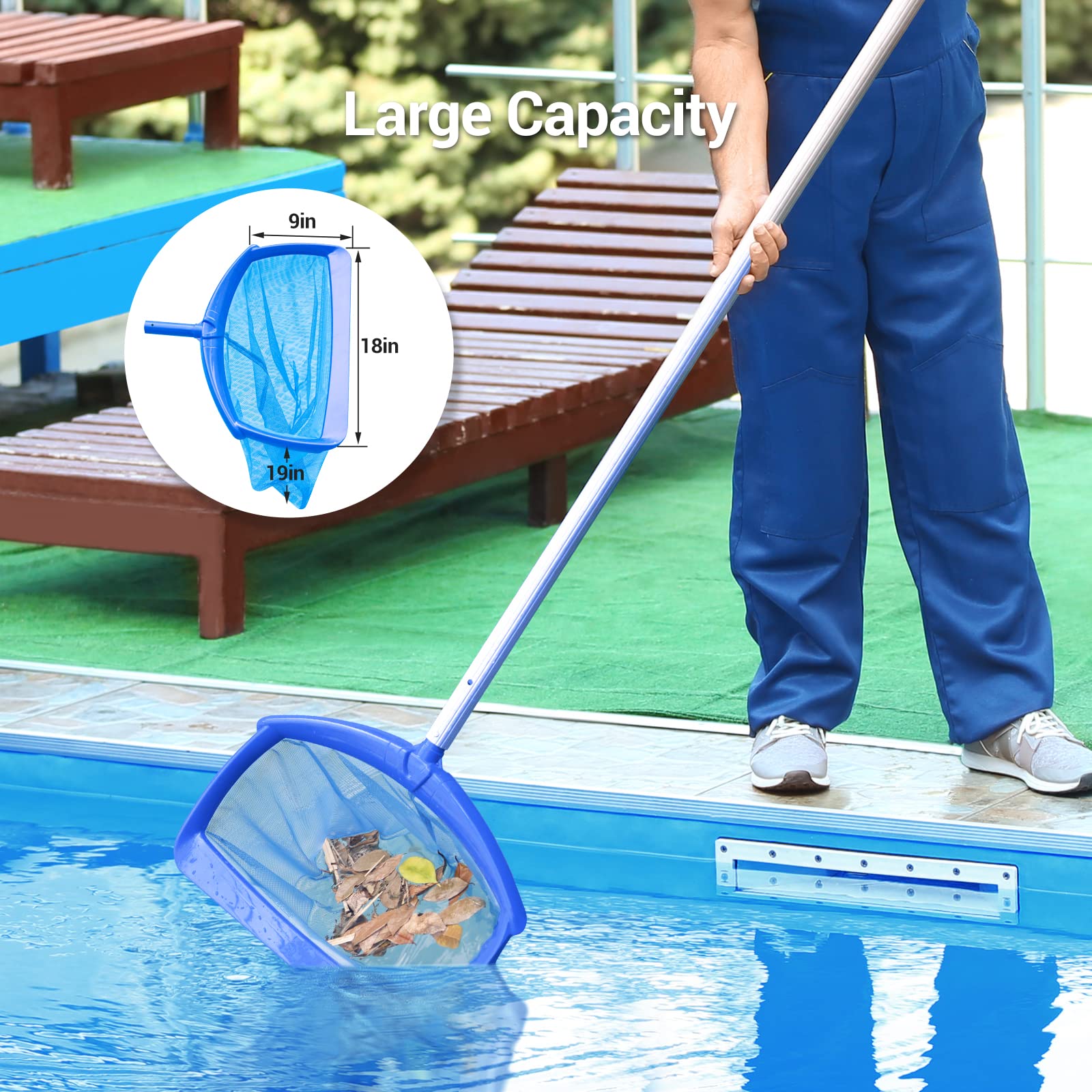 Aiper Kit 4 in 1 per la pulizia della piscina, spazzola per piscina, testa aspirante per piscina, rete per foglie e retina, dispenser per piscina, perfetto per piscine fuori terra/interrate, fontane,