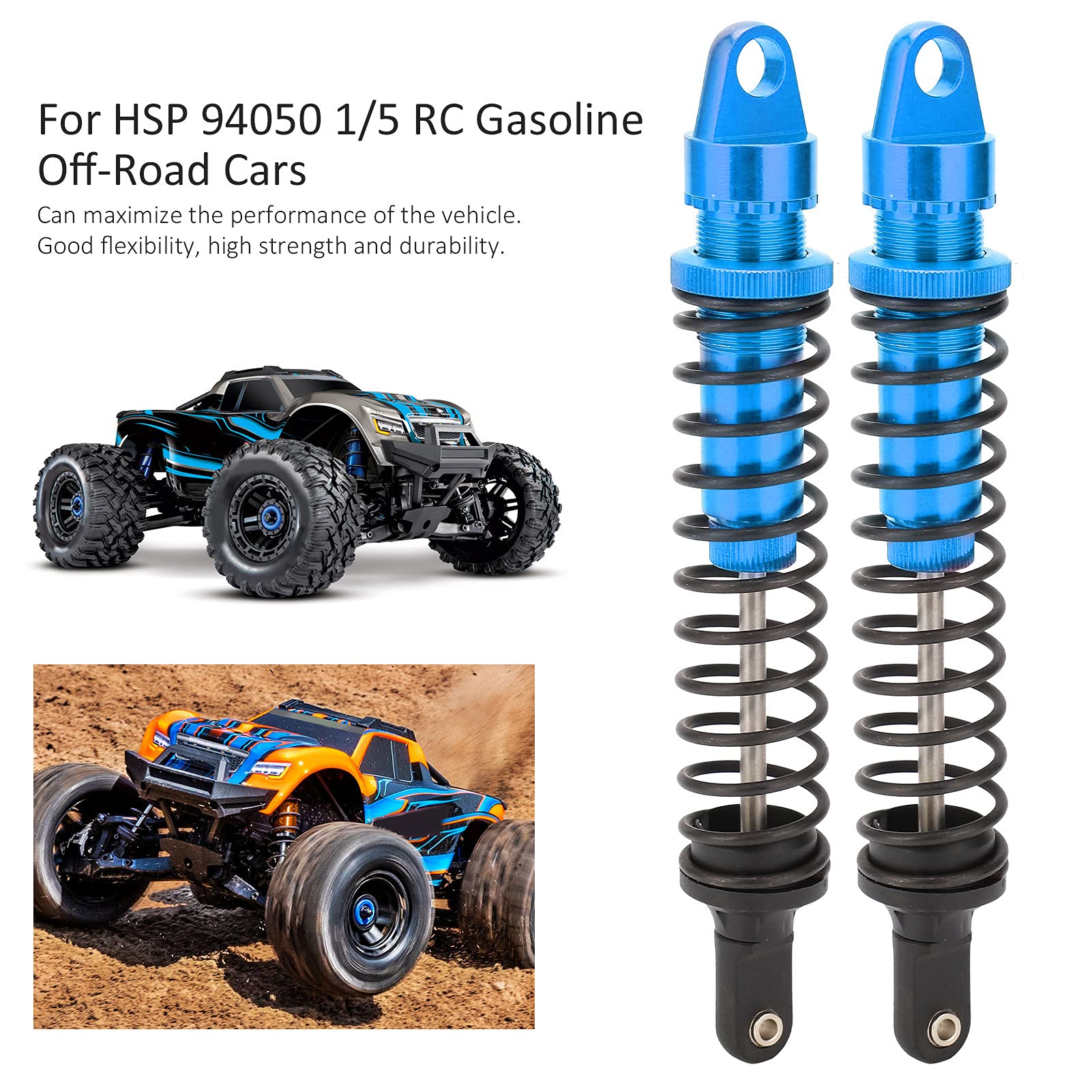 Amortiguador de aluminio RC de 195mm, 2 uds., para coches todoterreno de gasolina HSP 94050 1/5 RC (Azul)