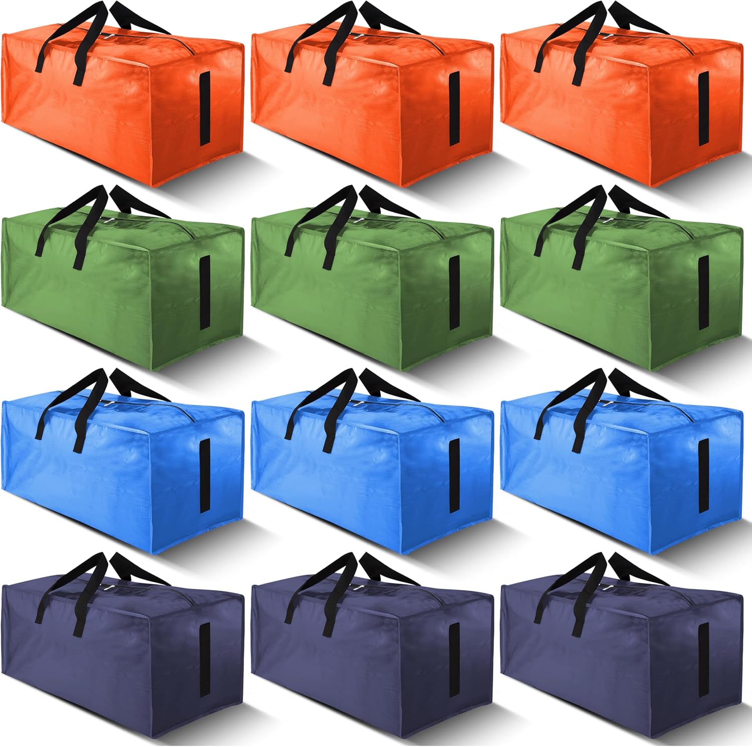 12 Pack Large Strong Moving Bags with Zippers & Carrying Handles - Water-Resistant - Heavy Duty Storage Tote for Space Saving, Fold Flat, Alternative to Moving Box (Multicolored) Multicolored 12 Pack