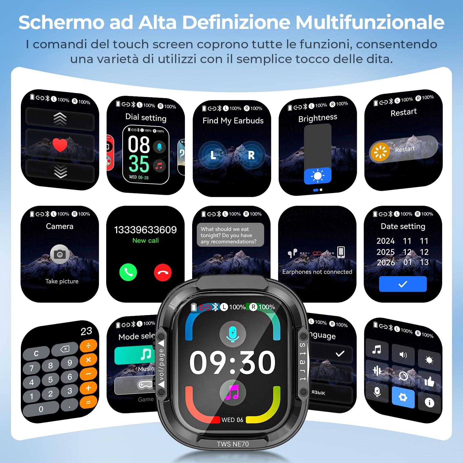 Cuffie Traduzione Simultanea con Schermo LCD, 150 Lingue/9 Modalità di Traduzione, Auricolari Traduttore Simultaneo Bluetooth 6.0, 60H Cuffie Traduttore Istantaneo con APP per Viaggi/Studio/Business