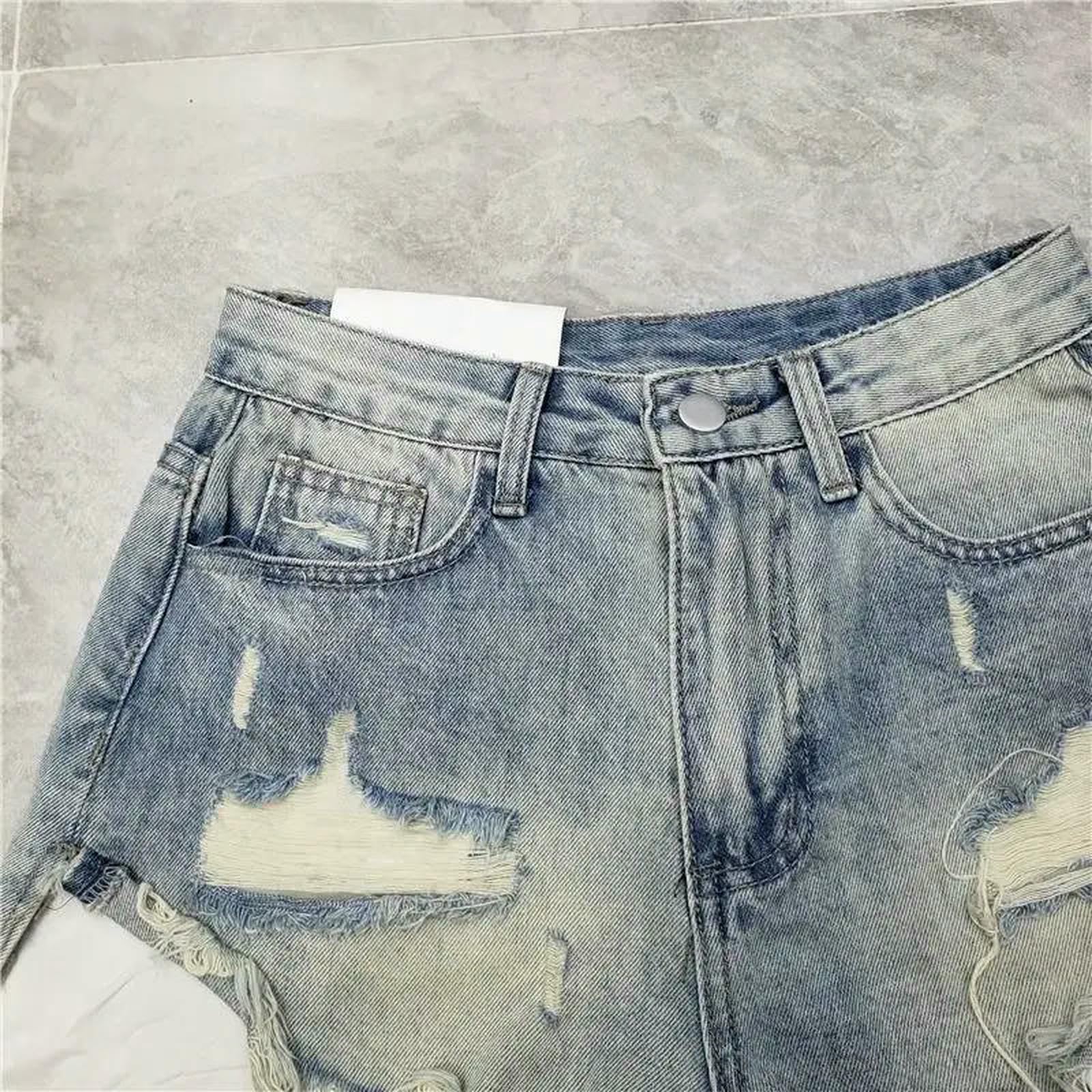 Shorts Jeans Donna Pantaloncini di Strappati con Nappe Estive Y2k A Vita Alta Forma da Rosa Blu-Rosa-s