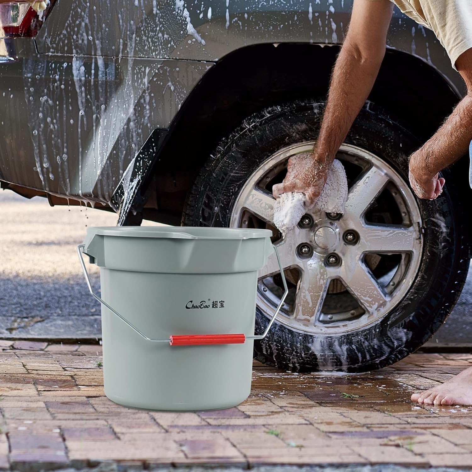 4 Packs Plastic Cleaning Bucket with Spout and Grip Handle, 14 Quart Round Utility Water Pail for Car Washing, Camping, Cleaning, Mopping, Paint