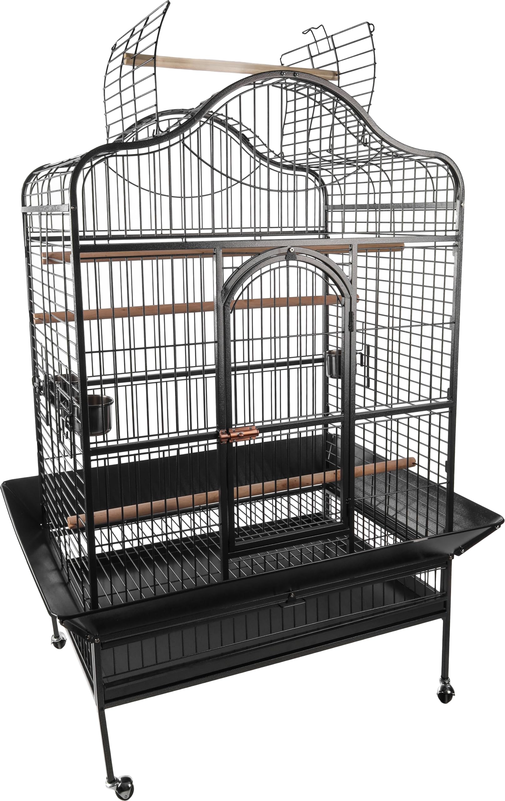 Flamingo Vogelkäfig – Voliere Vögel – Paros Antrazit – 125×92,5×173,5 cm – 4 Holzsitzstangen, 3 Näpfe, Sicherheitsfront, Dachöffnung, Metall-Schublade, Rollen