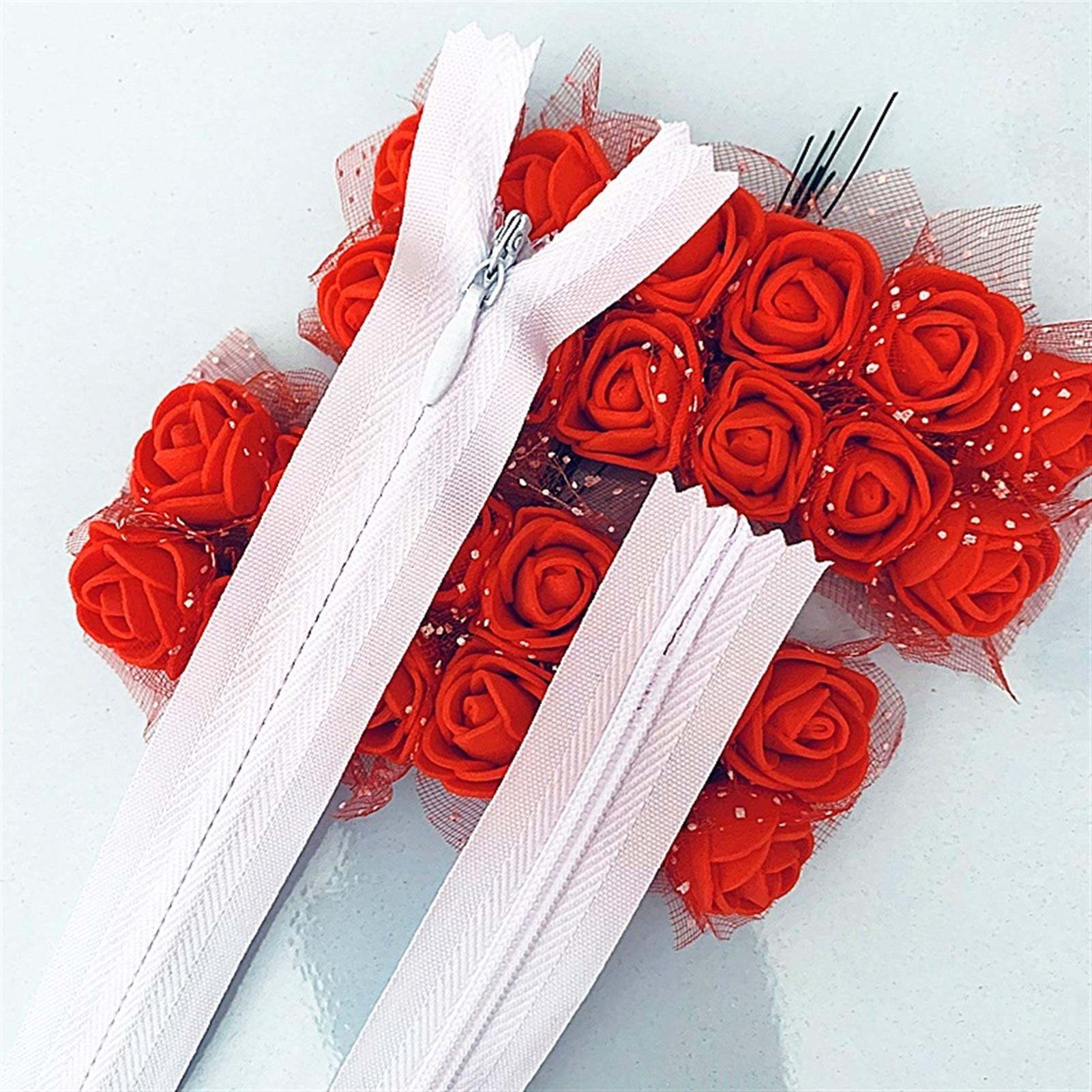 Plastic Zipper 10pcs 3# Concealed, Nylon Sewing Zip Ring, 20-60cm(White,35cm)