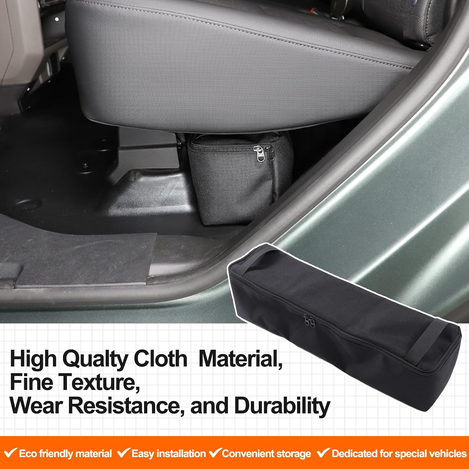 Car Under Seat Storage Bag Compatible with Hummer EV 2024 2025 2026 Accessories Waterproof Foldable Tool Storage Box Car Under Seat Organizer Bag with Zipped Lid, 2 Side Handles image 5
