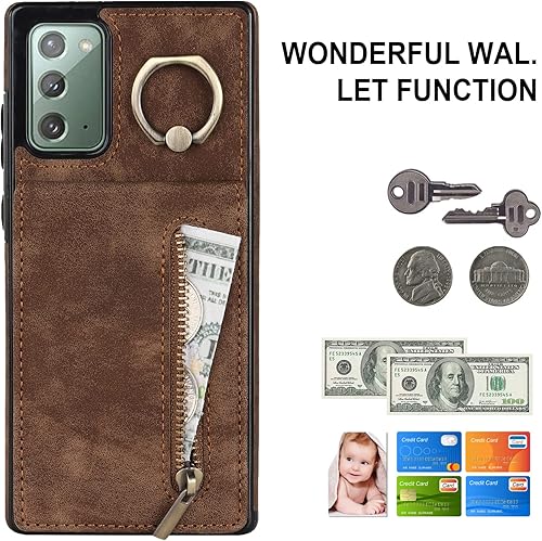 Miniatura 4 de Asuwish Funda de teléfono para Samsung Galaxy Note 20 5G con protector de pantalla de vidrio templado y cremallera RFID tarjetero soporte de anillo