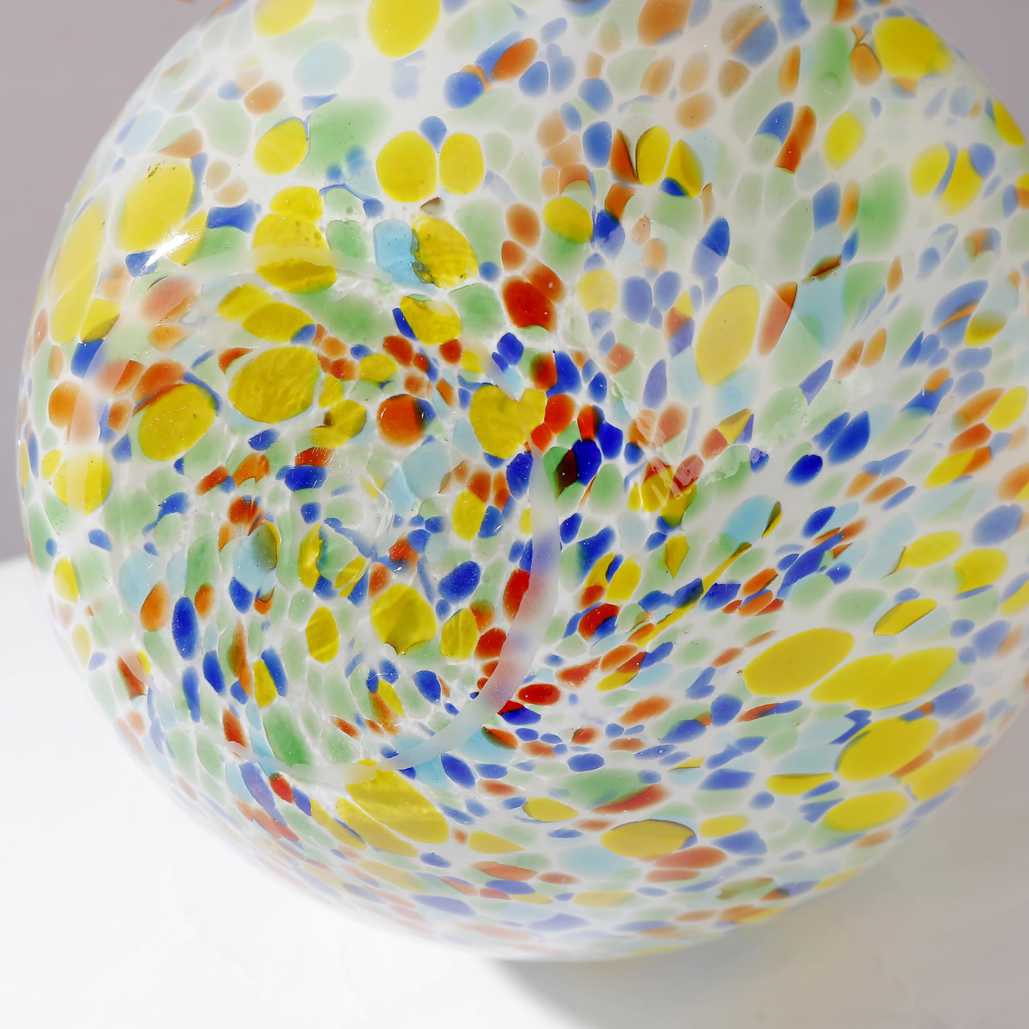 Jarrón de cristal de Murano redondo soplado a mano, 12.5 pulgadas de alto, jarrón de vidrio de boca ancha para mantel, centro de mesa, entrada, sala de estar, decoración de boda, decoración de cristal