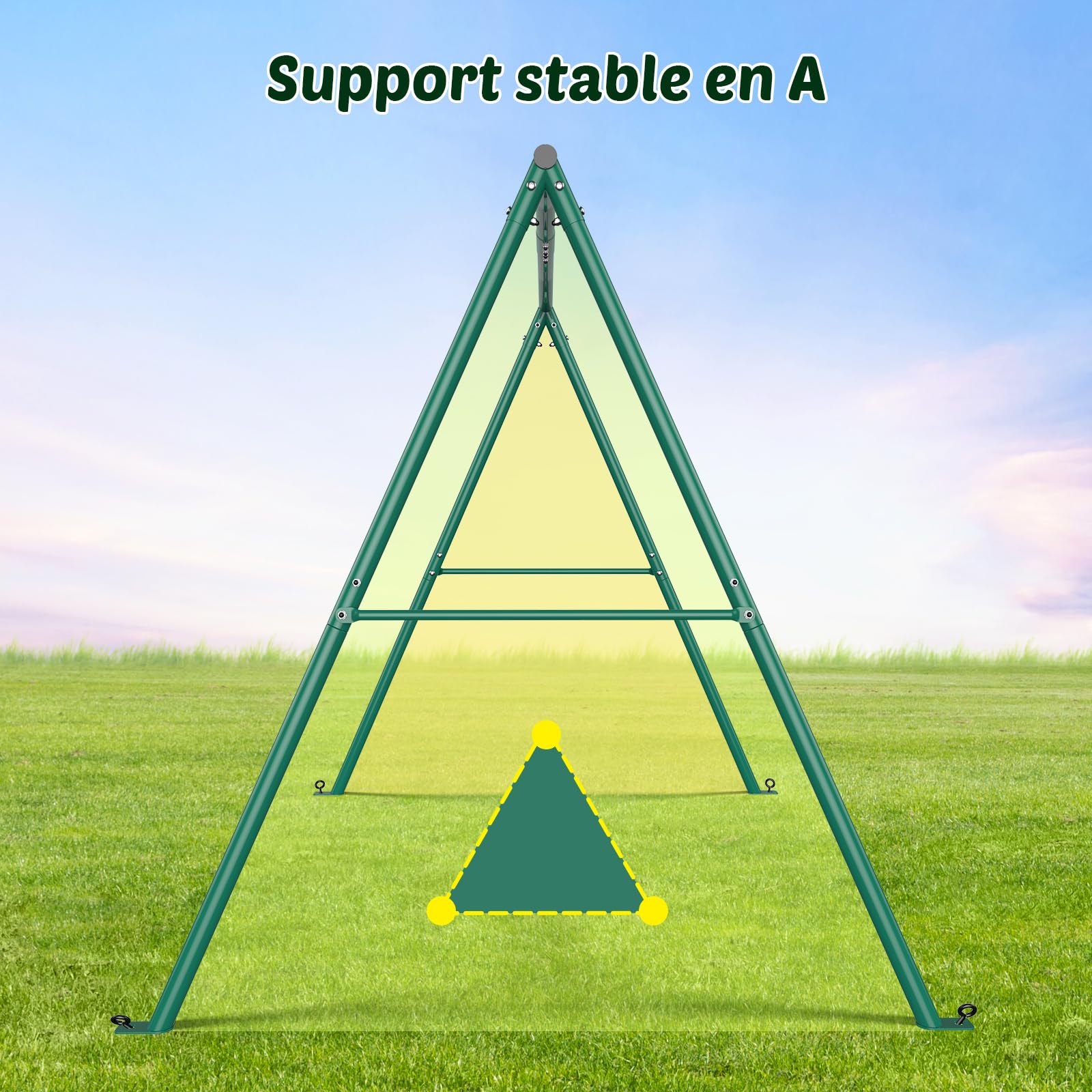 Trekassy Portique Balancoire Exterieur Enfant, capacité 200 kg avec 2 Balancoire, Cadre en Métal Robuste en A et Corde Réglable,pour Adulte et Enfant de 3 Ans+, pour Arrière-Cour Aire de Jeux