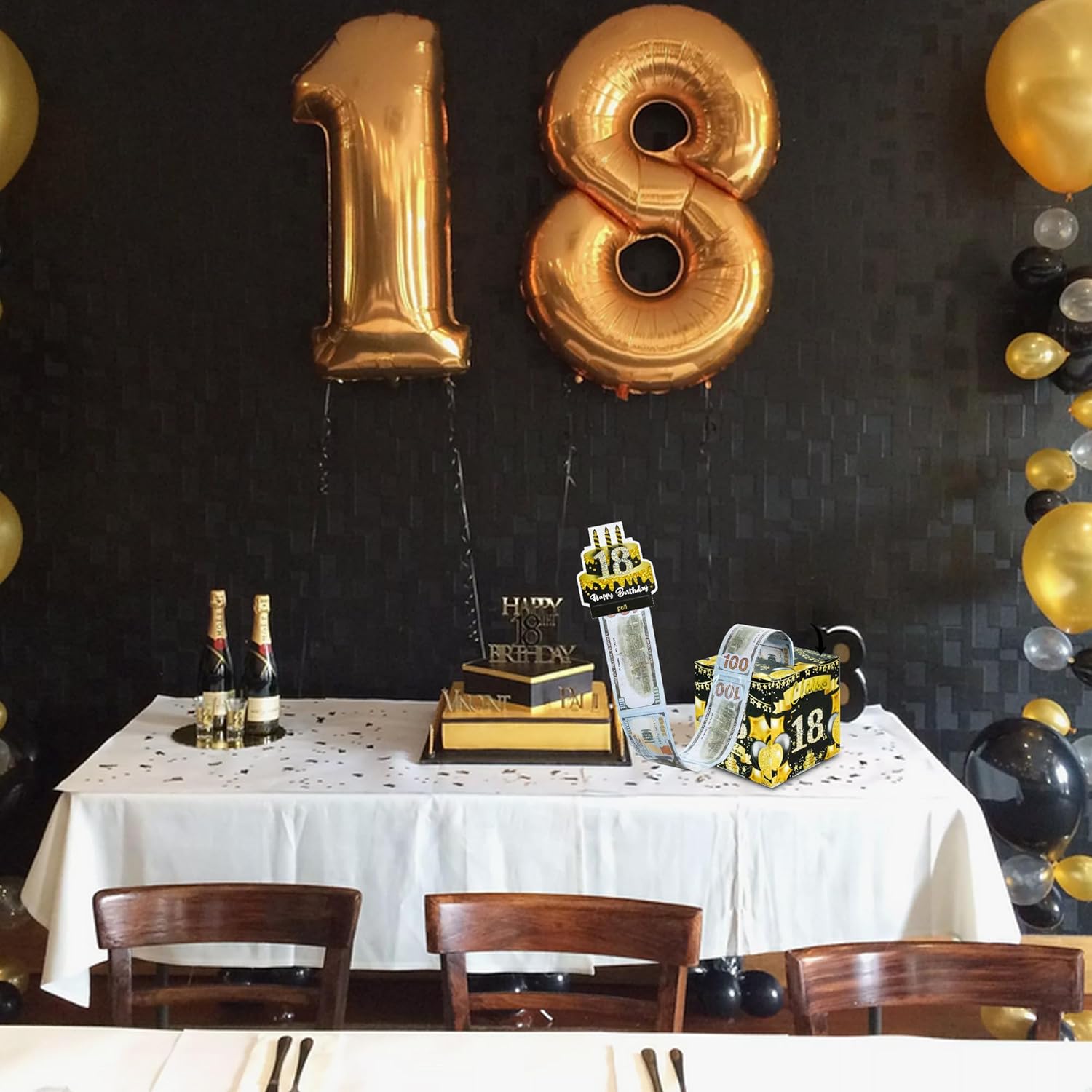 BEISHIDA 18th Birthday Money Pull Box, 18th Birthday Decoration, Black Gold Money Box for Cash Gift, Surprise Money Gift Box Funny and Loving Way to Give Money as Gift for Boys & Girls 18th Birthday