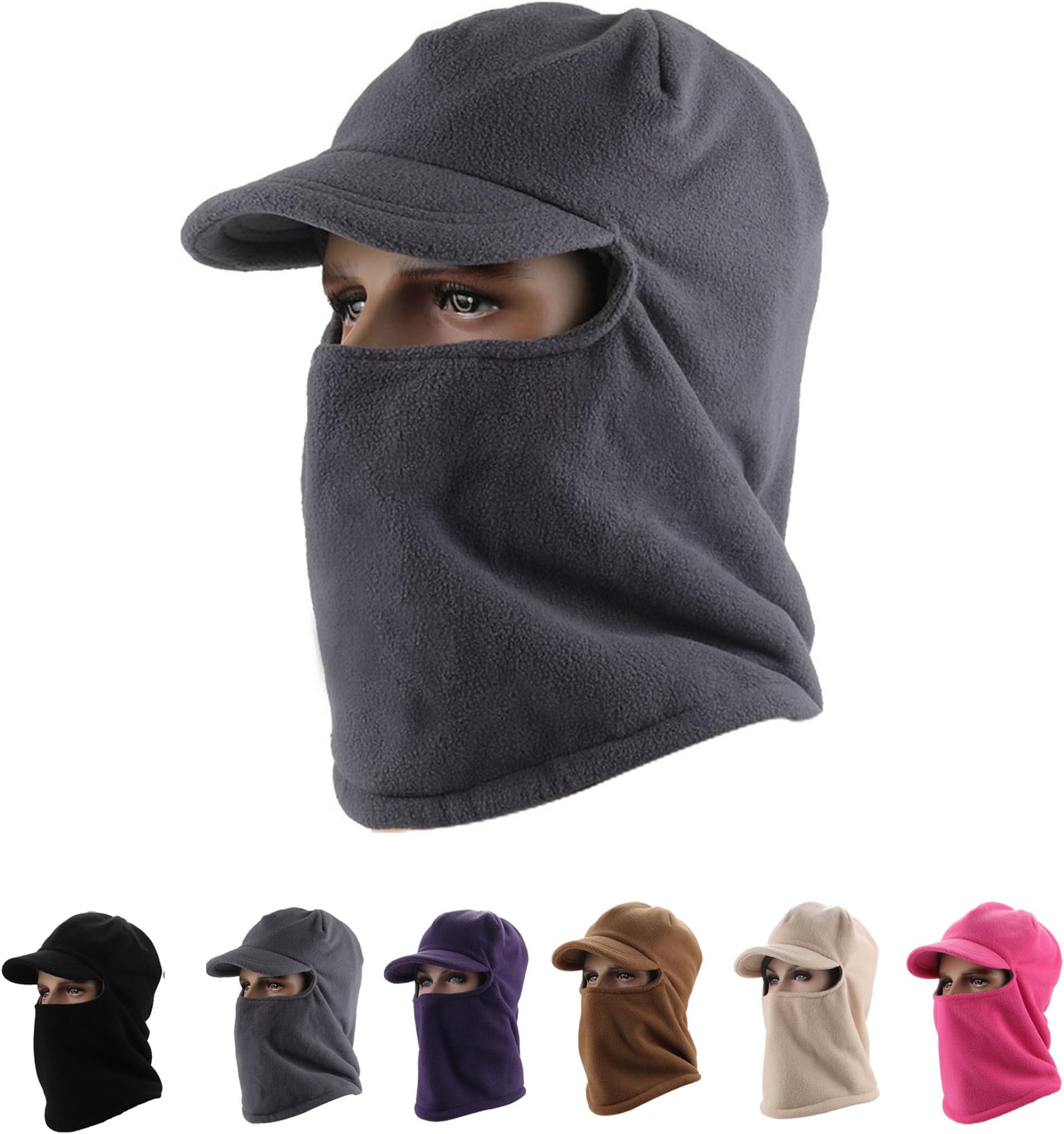 Unisex Balaclava Winter Windproof Cap Face Mask Neck Warmer Ski Hood Hat Skull Cap with Visor (gray)