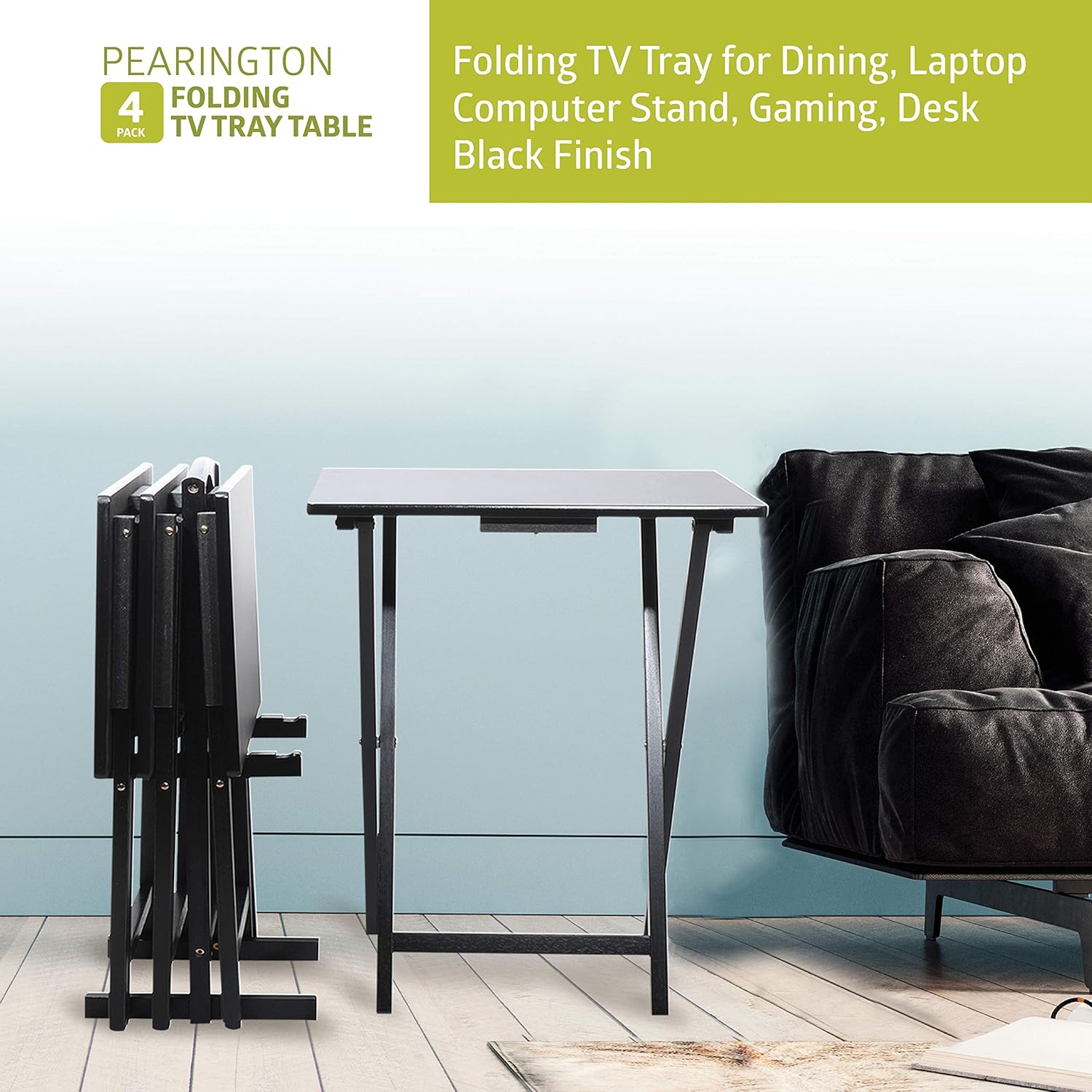 Pearington Folding TV Tray Table for Dining, Laptop Computer Stand, Gaming, Desk, 4-Pack, Black : Everything Else
