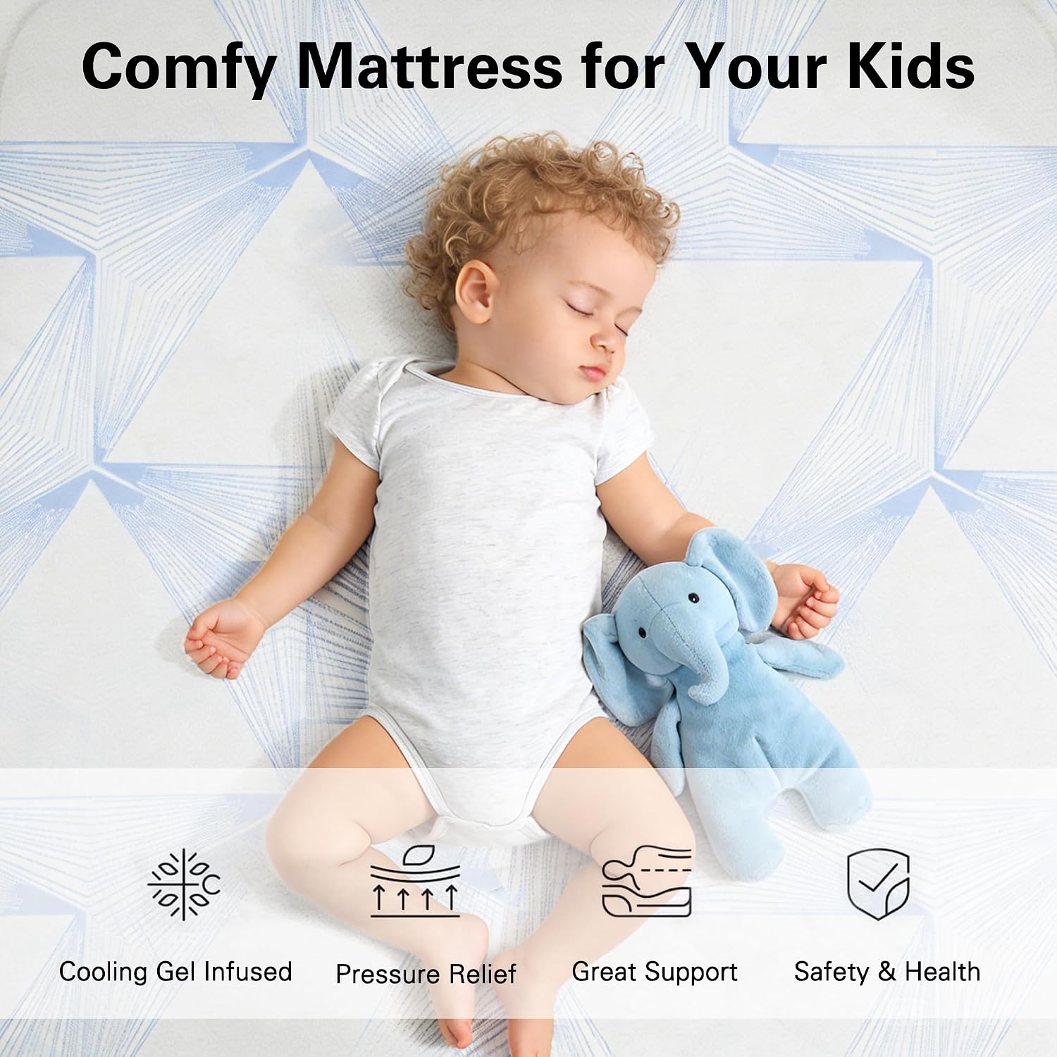 6 Inch Twin Mattress for Kids, Gel Memory Foam Mattress in a Box for Cooling Night Sleep & Pressure Relief, Medium Firm Support, CertiPUR-US Certified, 75''L x 39''W, White and Blue (6 Inch Twin)