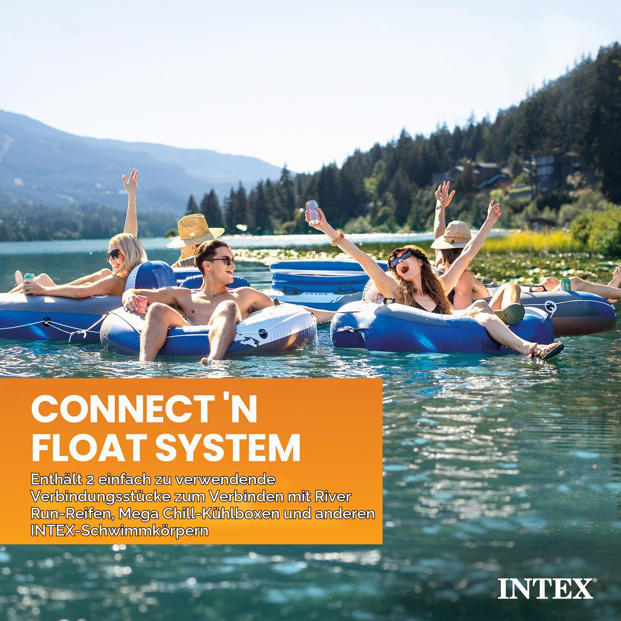 Intex River Run II Aufblasbarer 2-Personen-Pool-Schwimmkörper mit befestigtem Kühler und Reparaturset