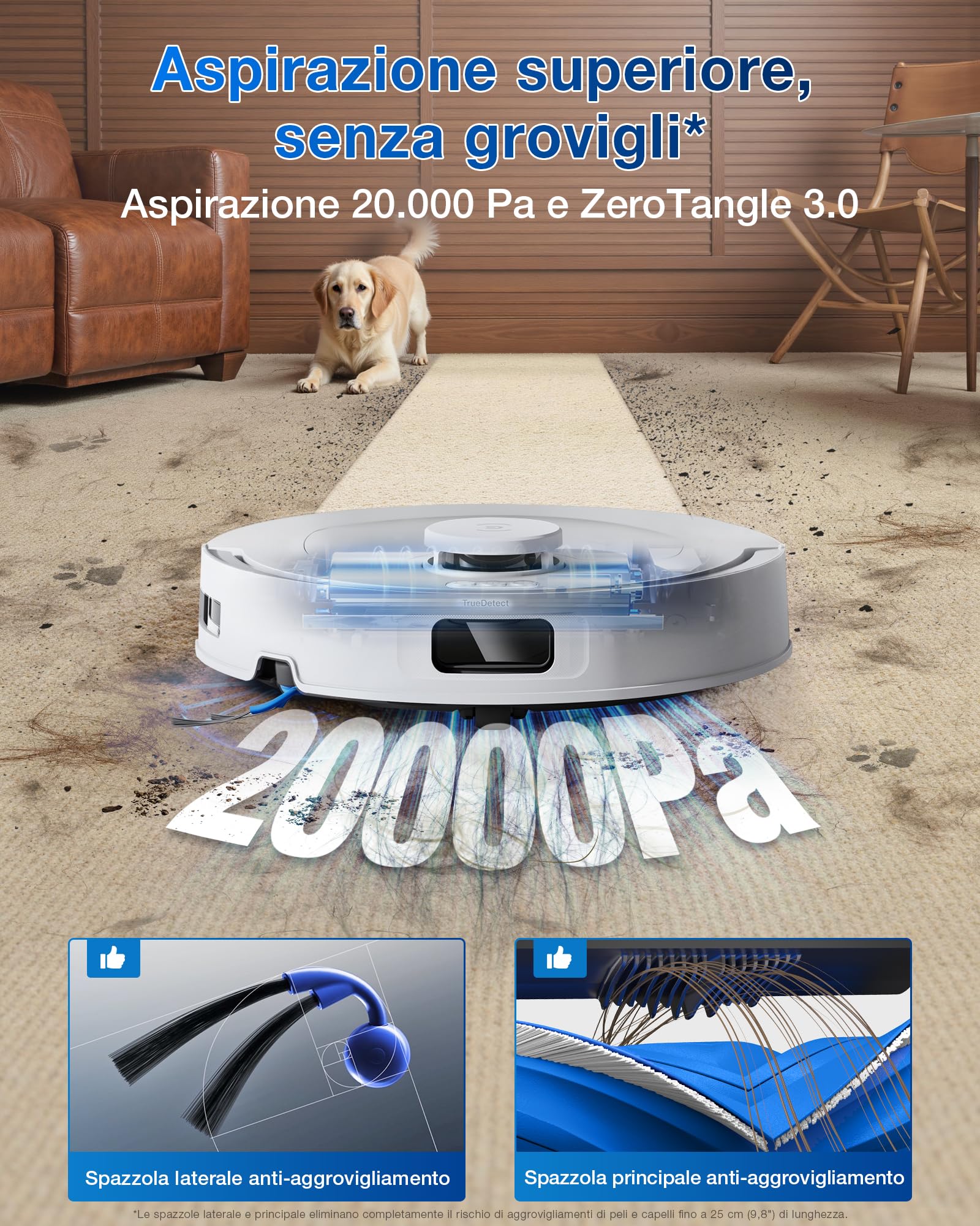 ECOVACS DEEBOT T30C OMNI Robot Aspirapolvere Lavapavimenti, 20000 Pa, ZeroTangle 3.0, Tecnologia TruEdge 2.0, Sistema di Lavaggio OZMO TURBO 2.0, Stazione All-in-one Migliorata, Bianco