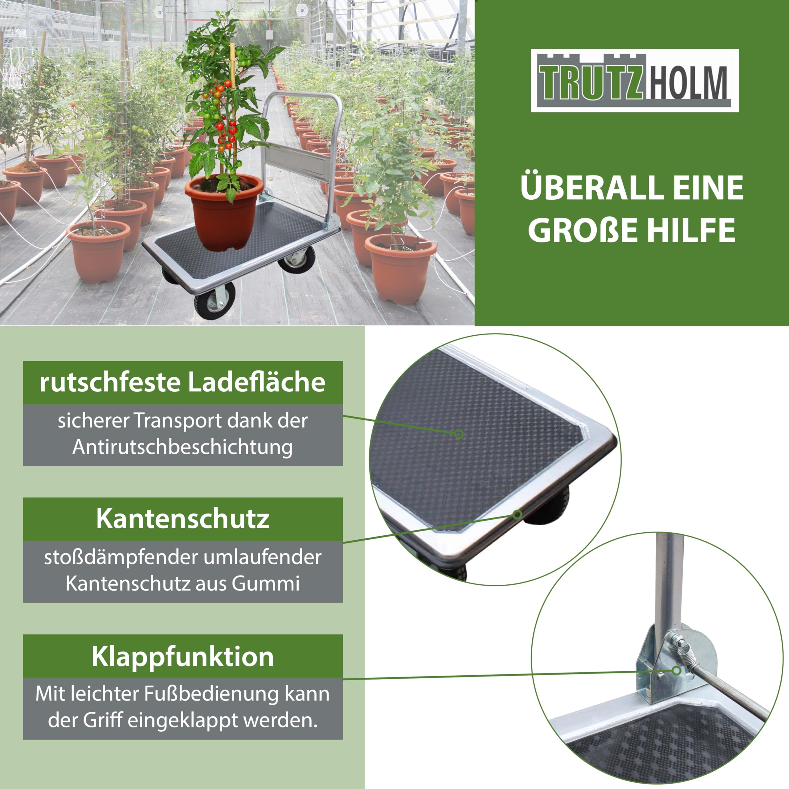 Plattformwagen 300 kg luftbereift Transportwagen Handwagen Paketwagen Transporthilfe mit Lenkrollen Transportkarre 22cm XXL Lufträder kugelgelagert 90 x 60 x 96 (L x B x H)