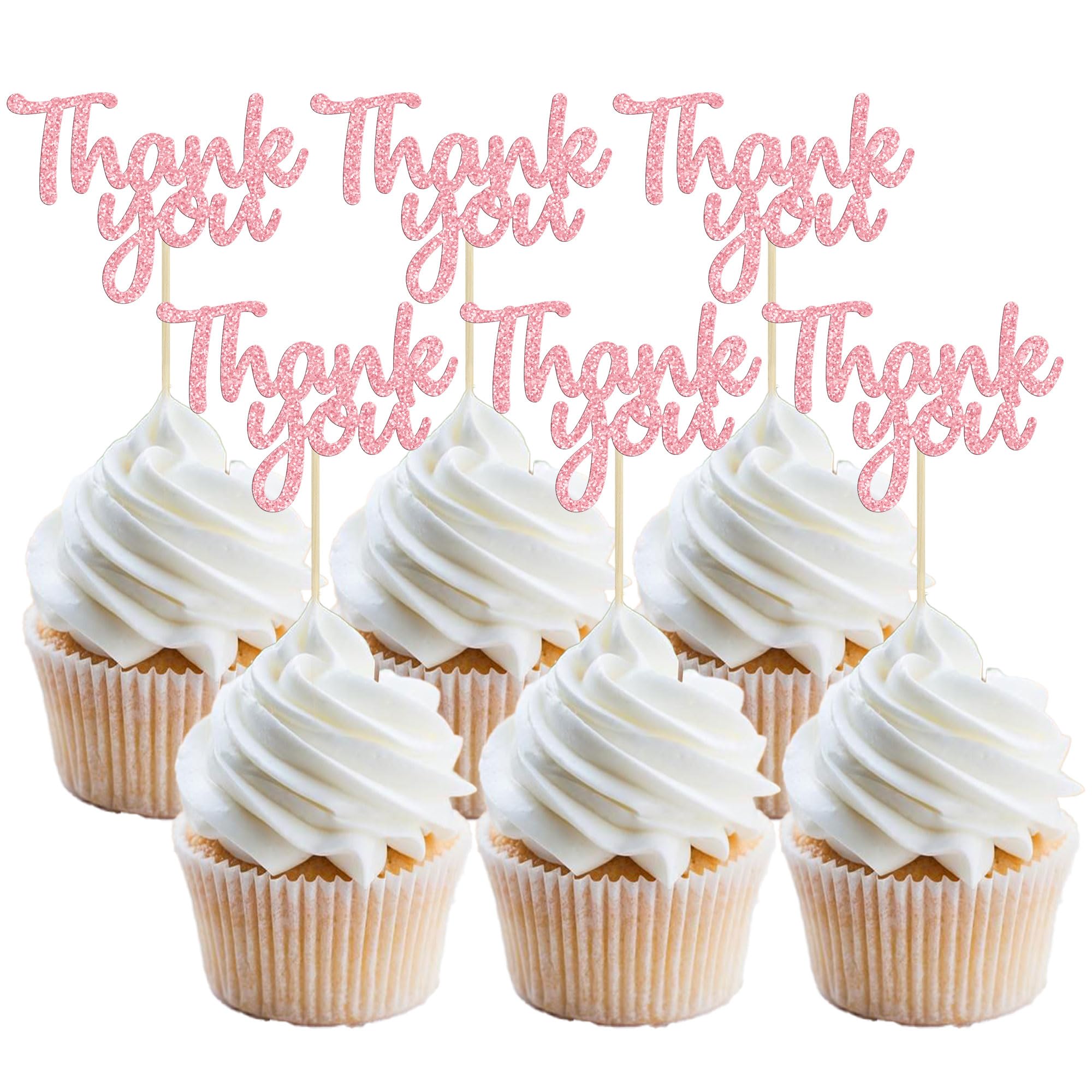 Gyufise 36 Pack Thank You Cupcake Toppers Black Glitter Thanksgiving Cupcake Picks Decorations for Baby Shower Boys Girls Birthday Party Supplies