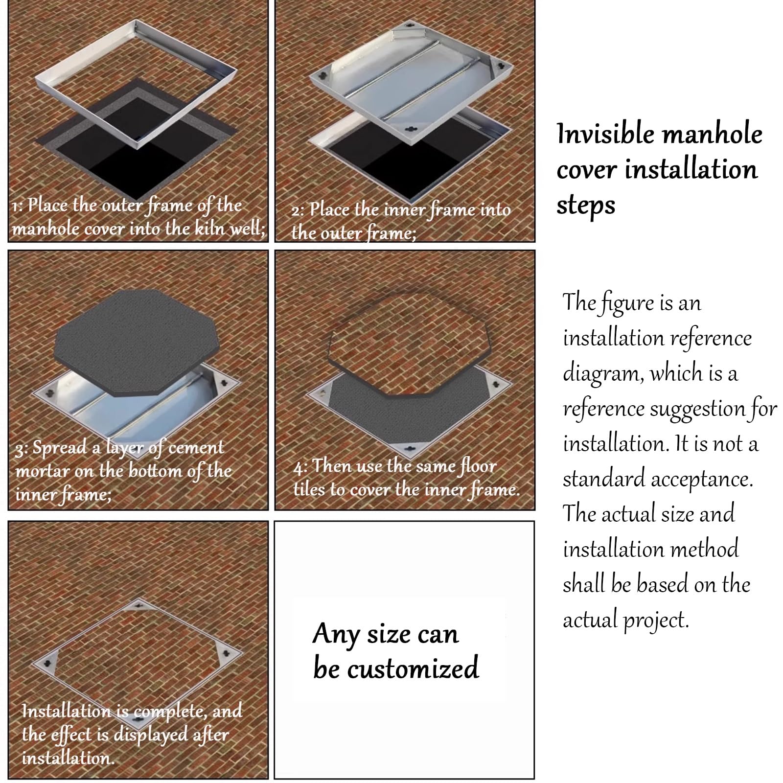 Cubiertas para tanque séptico, cubierta invisible de acero inoxidable y marco, tapa de tanque séptico con base, entrada (5 cm, 90 x 90 cm / 35.4 * 35.4in)