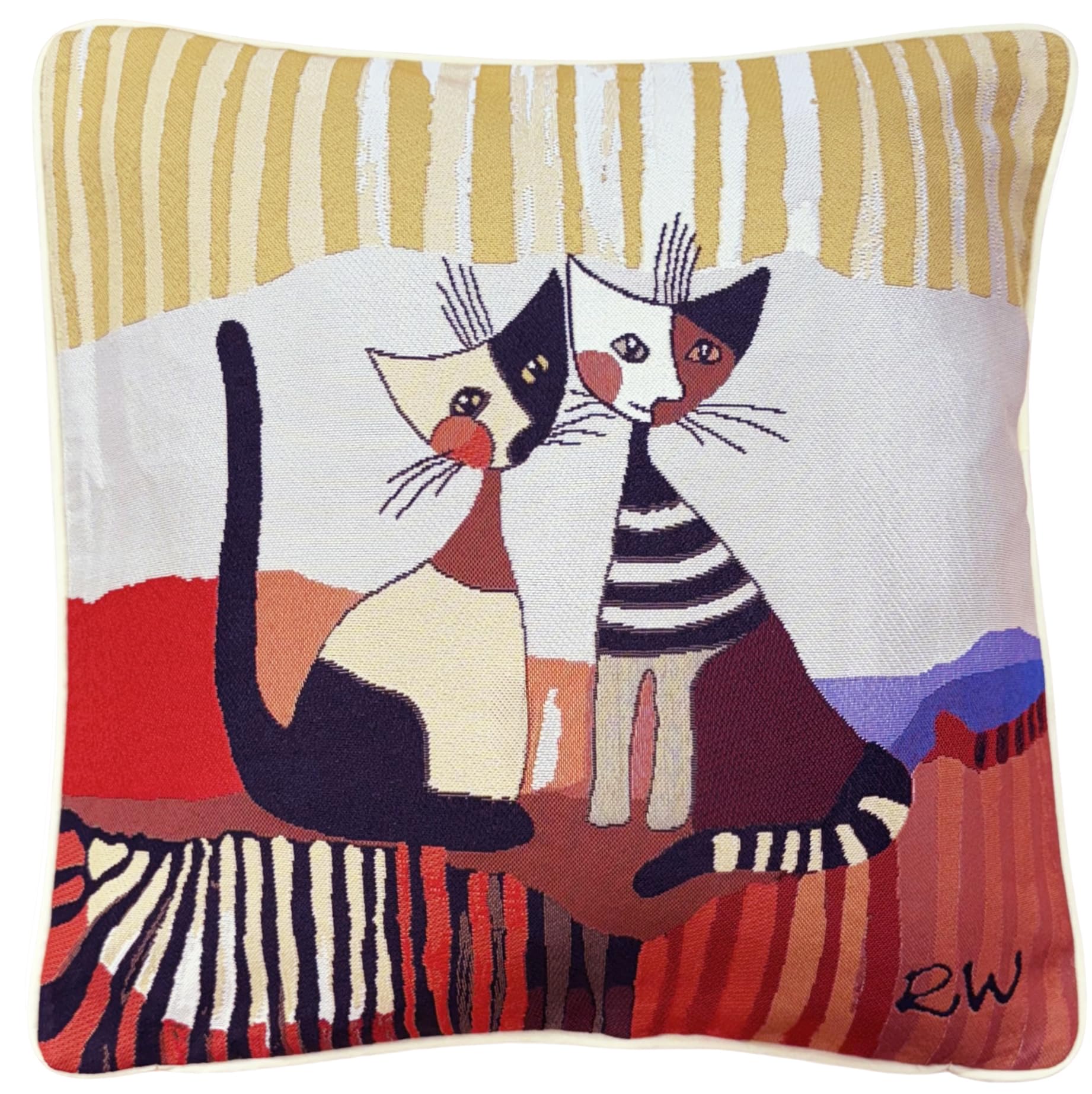Signare Rosina Wachtmeister Cat Tapestry Decorative Cushion Cover, Artistic Cats Design (Resina Cat Cappia, CCOV-RWC-COPPIA)