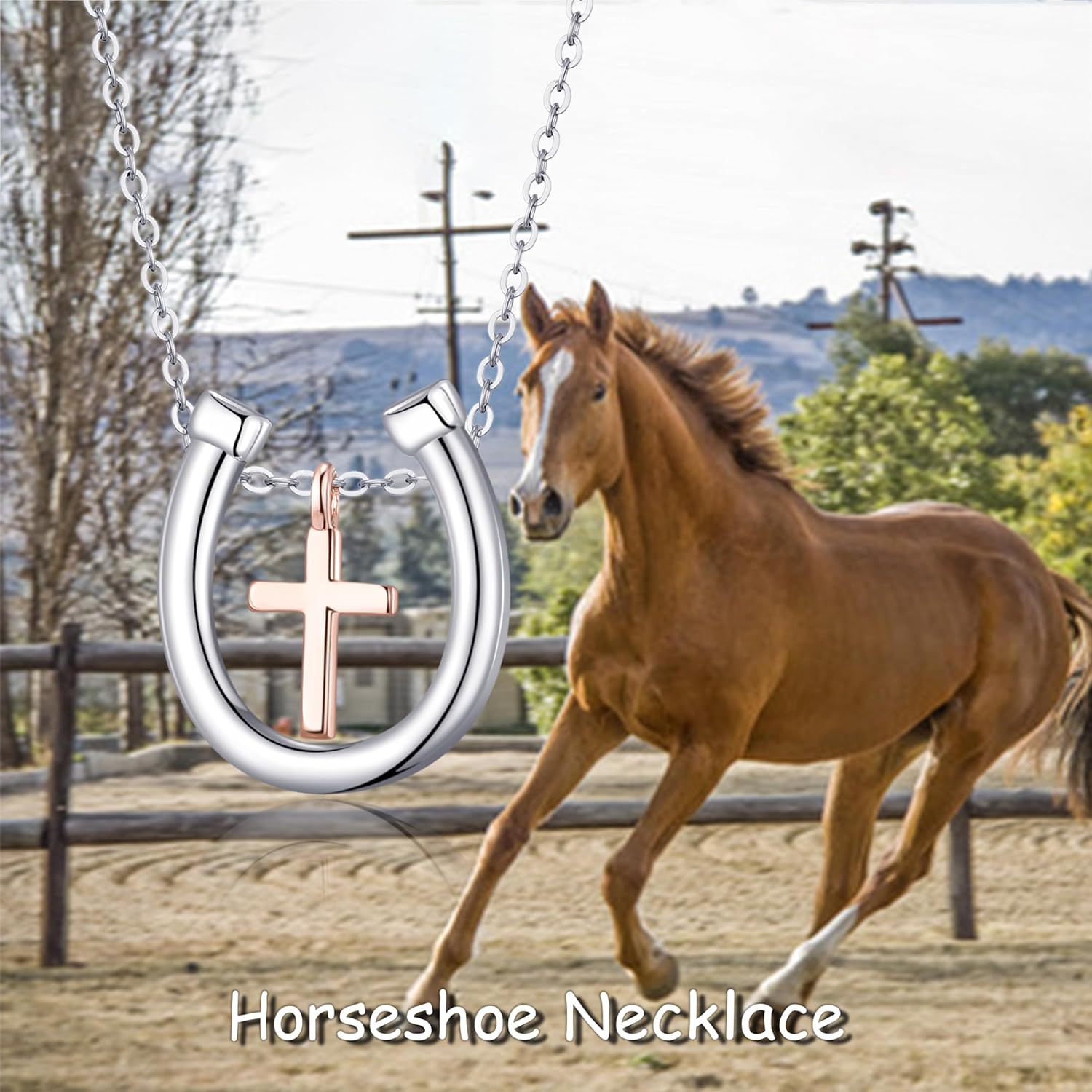 Horseshoe/Horse Stirrup Necklace for Women Cross Equestrian Jewelry Gifts for Women - Image 6