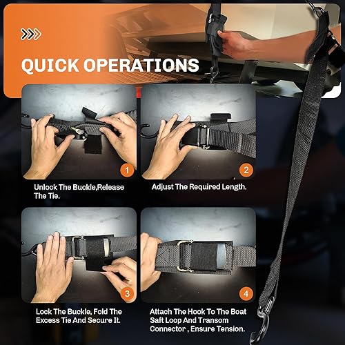 Miniatura 7 de WELLUCK Correas de amarre para remolque de barco, 1200 libras, hebilla ajustable de barco de 2 pulgadas x 4 pies para remolque, marina, moto