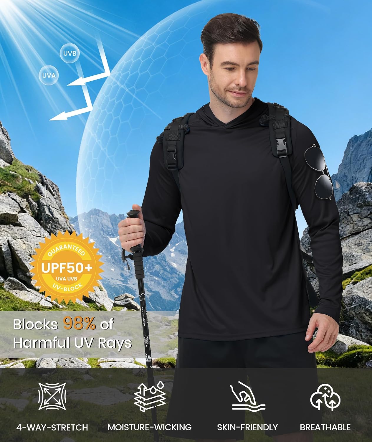 ZITY Mens Sun Hoodie UPF 50+ Long Sleeve Fishing Shirts image 3