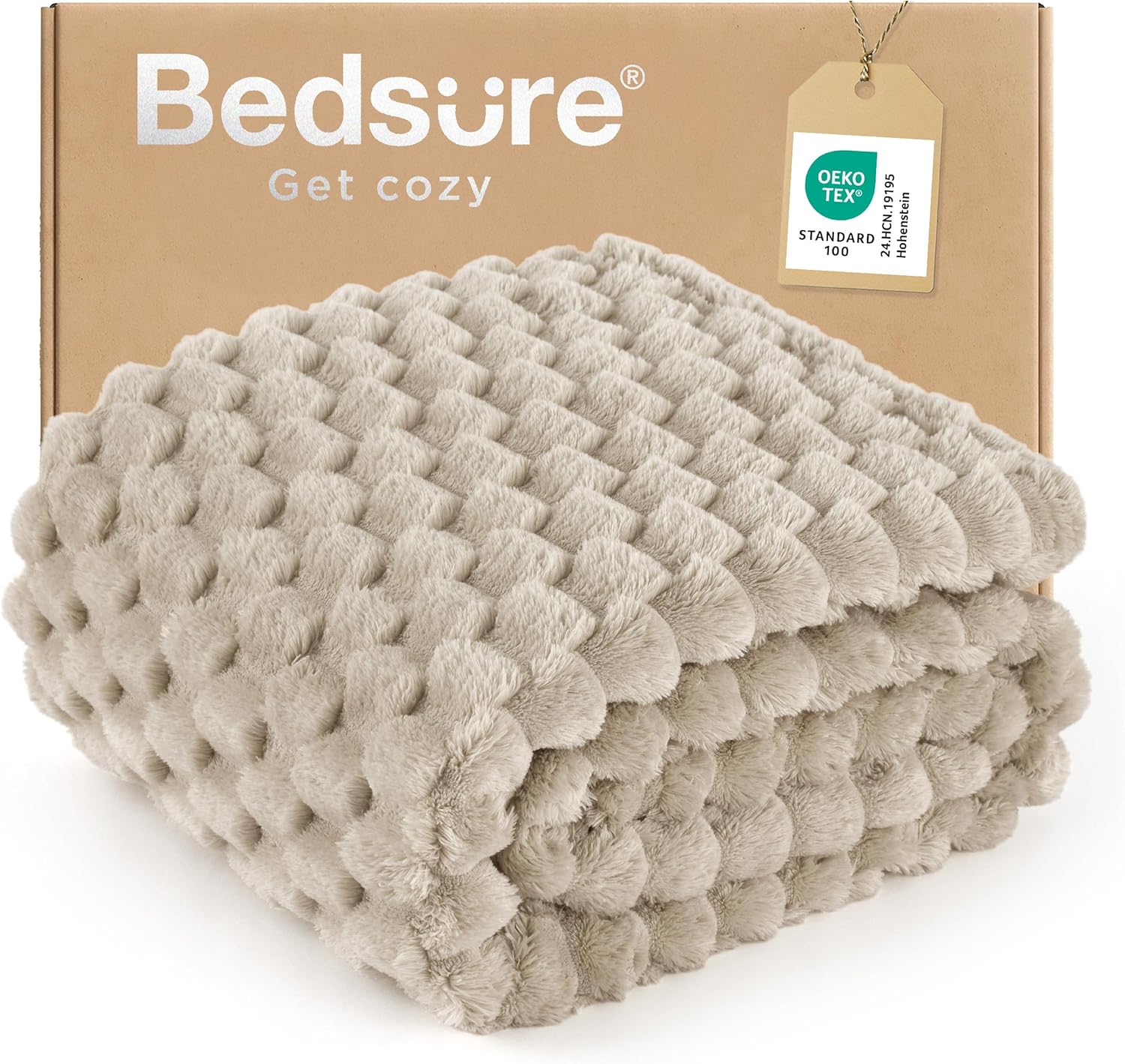 Bedsure Beige Throw Blanket for Couch - 350GSM Fluffy Plush Bubble Blanket for Bed Home Room Decor, GentleSoft Cute Fleece Soft Cozy Gifts for Women Girls, 50x60 Inches