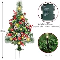 Vista 2 de Juego de 2 jarrones de árbol de Navidad para camino, árboles de Navidad artificiales iluminados mini con luces, decoraciones de Navidad al aire