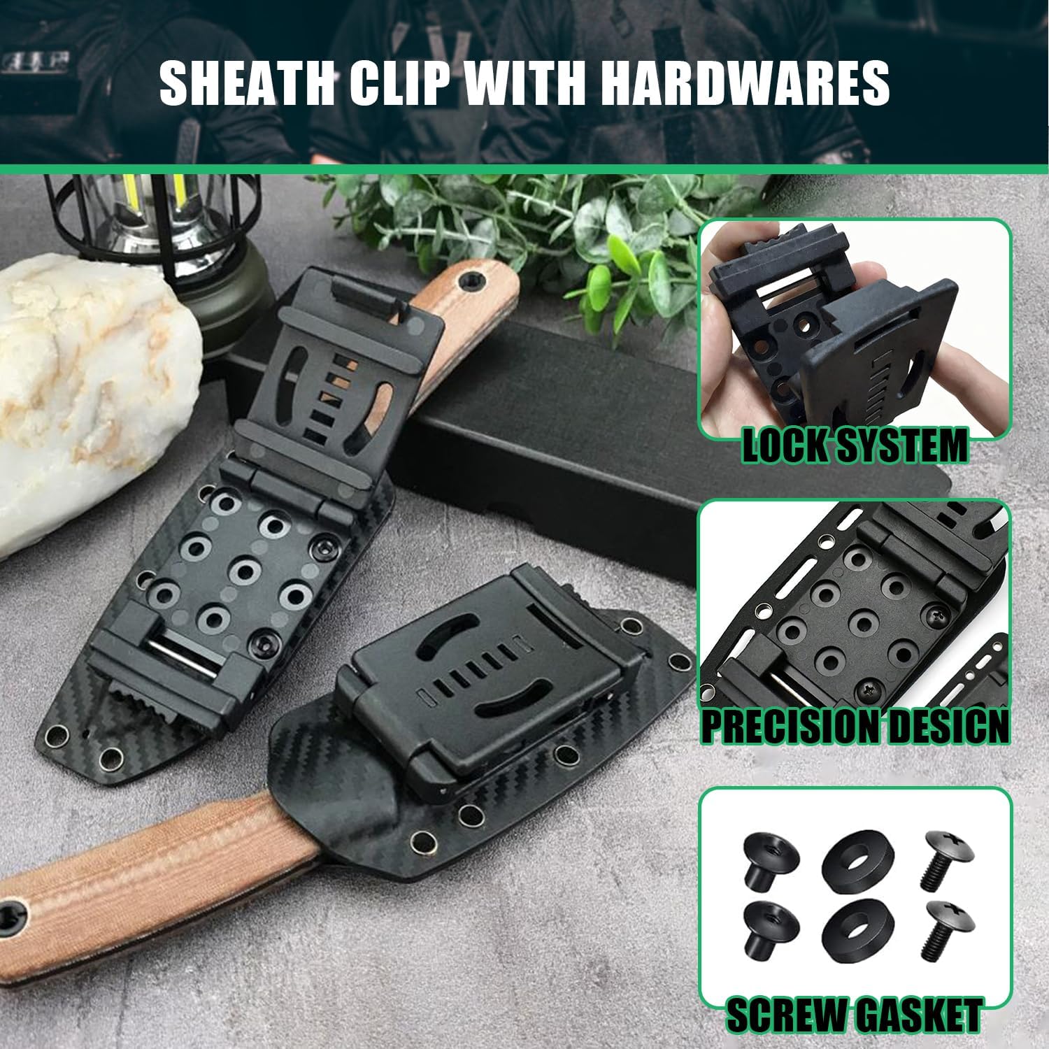 2-Pack Tactical Belt Clip Outdoor Knife Blade Lock with Screws, Holster Tactical Belt Buckle Kydex Belt Clip Universal Utility EDC Clip Camping DIY Clip Gun Holsters with Hardware