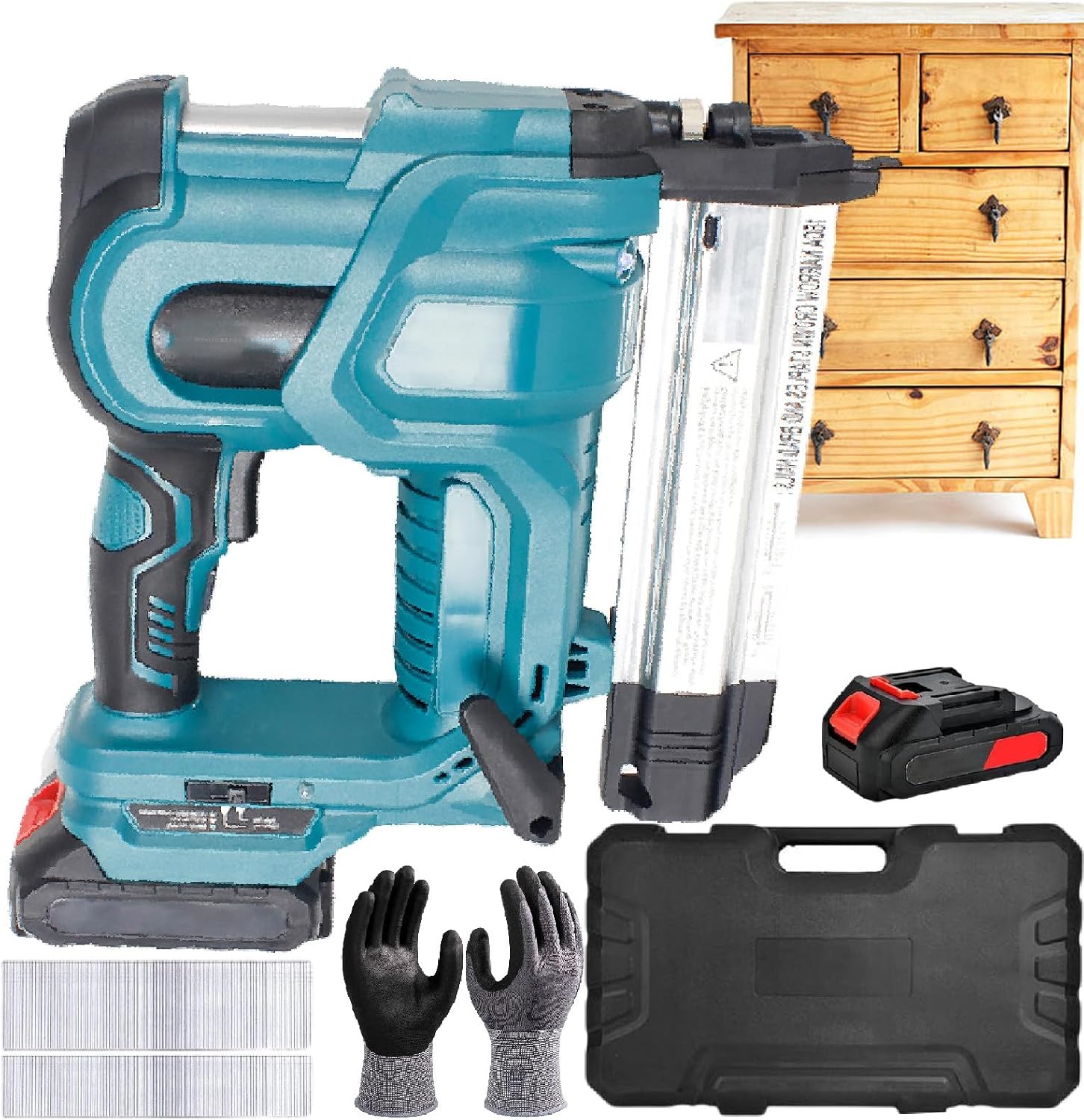 Power Brad Nailers,Brad Nailer Cordless,2 in 1 Cordless Nailer,2" Length Nails -18ga,with Gloves,1 Battery&400 Nails,Dual Led Indicators,for DIY Project of Upholstery,Blue