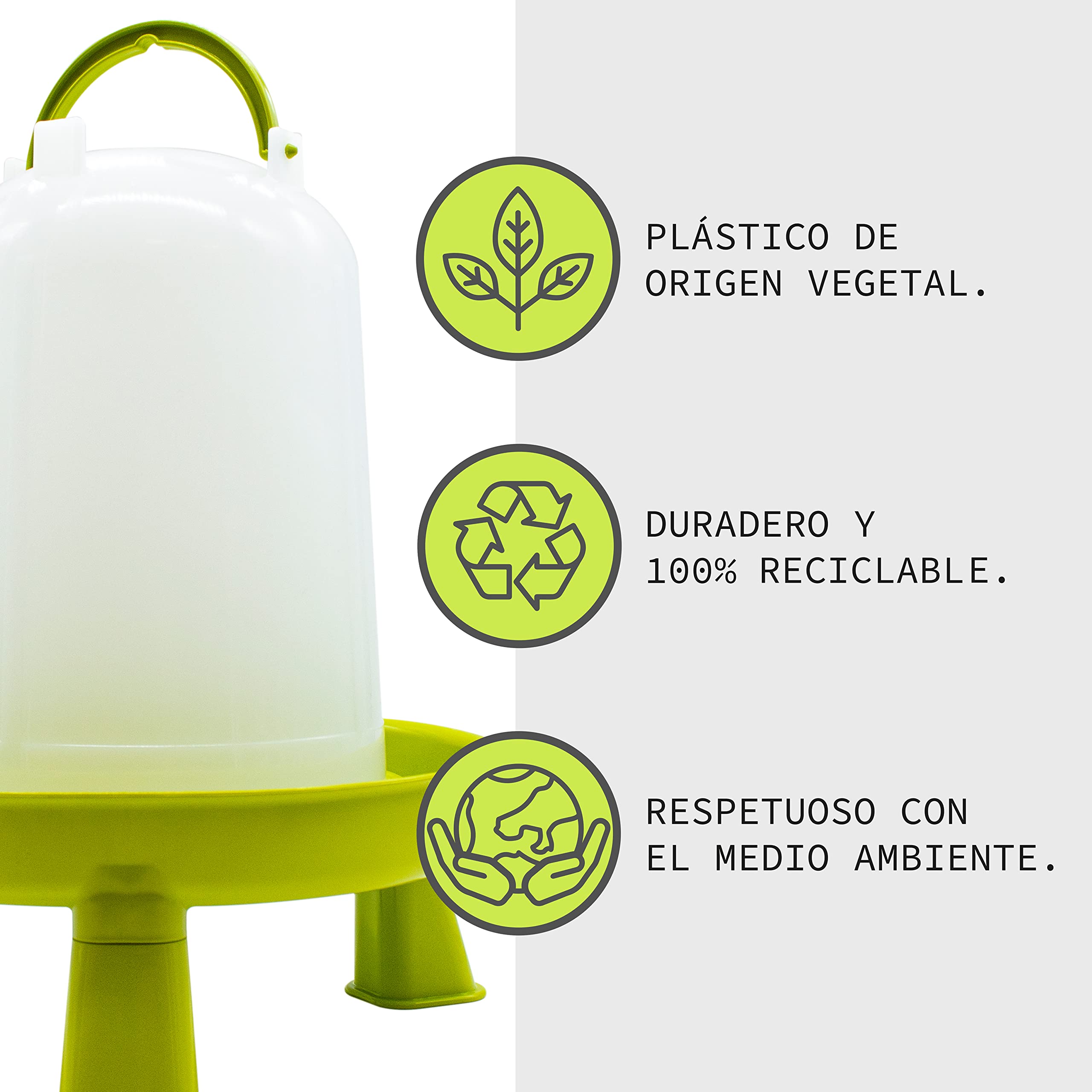 Bebedero Gallinas- Bebedero Aves de Corral Bío con Patas 10 L - Bebedero ecológico Fabricado en plástico de Origen Vegetal - Ideal para gallineros sostenibles