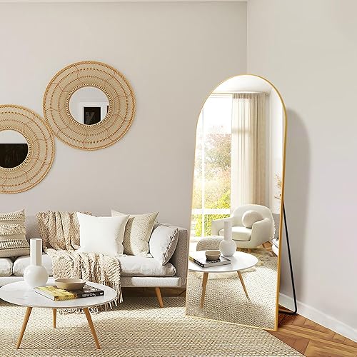 Miniatura 2 de Espejo de longitud completa de 64 x 21 pulgadas, espejo arqueado con soporte, espejo arqueado grande dorado, marco fino de madera, espejo de cuerpo