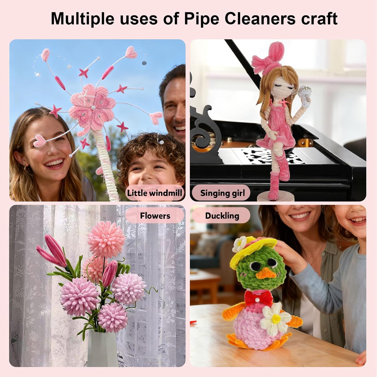 500 pcs encrypt Pink Pipe Cleaners Craft, Easy to Trim, Shape and Resistant to Folding.Pipe Cleaners Bulk can be Used for DIY Projects, Parent-Child Interaction,Decorations.