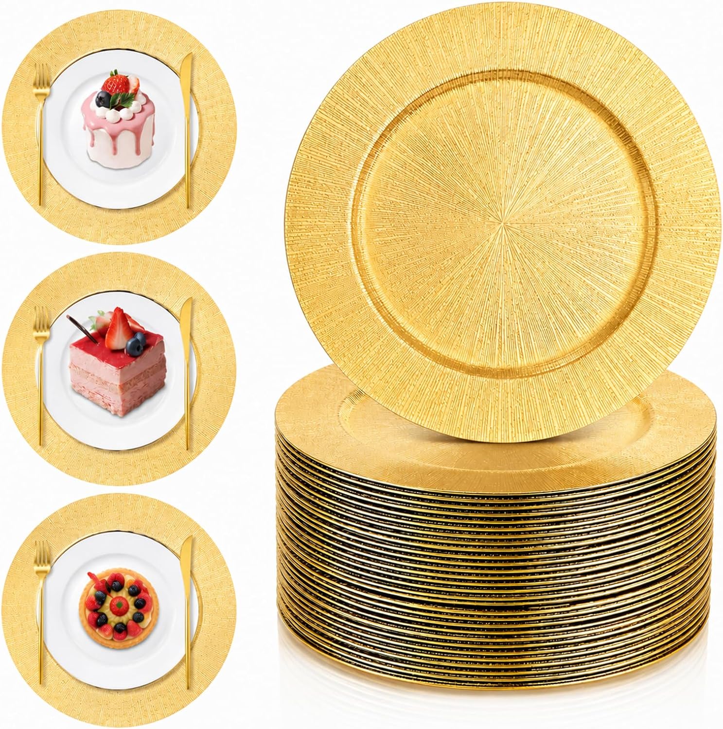 Gold Charger Plates Bulk 50 Pcs, 13" Chargers For Dinner Plates